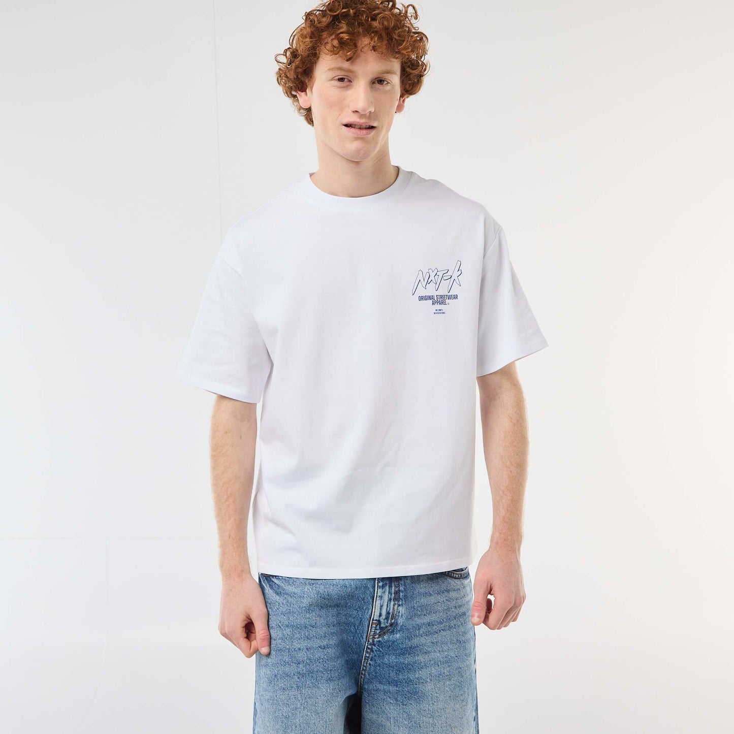Solid Cotton T-Shirt with Front and Back Prints WHITE