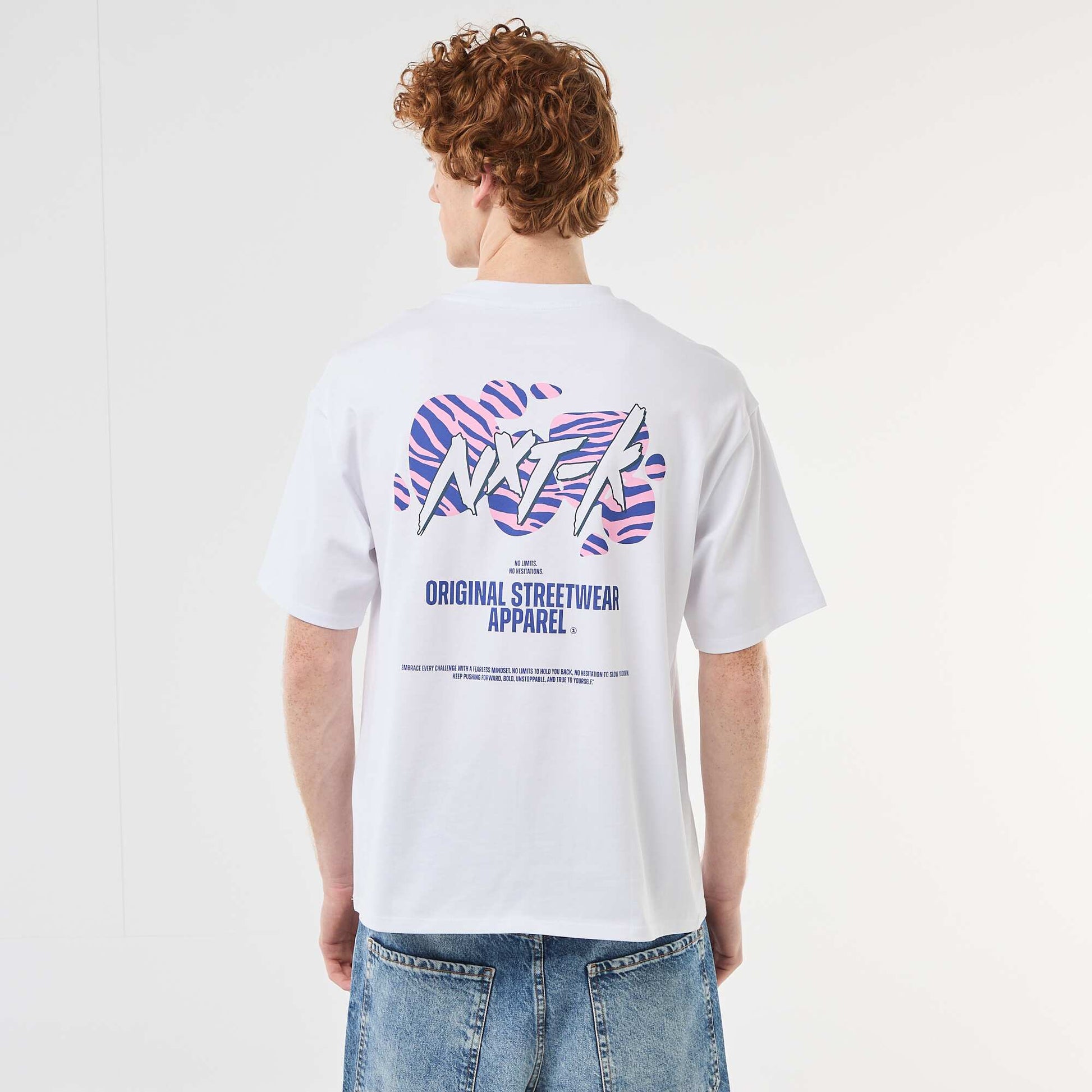 Solid Cotton T-Shirt with Front and Back Prints WHITE