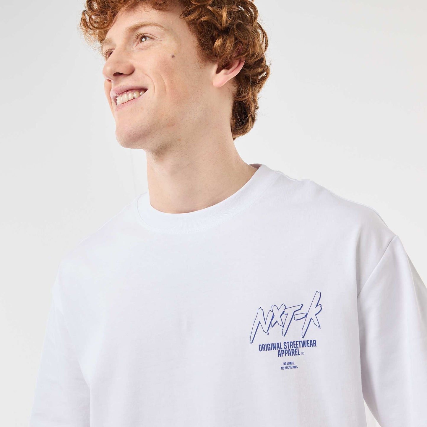 Solid Cotton T-Shirt with Front and Back Prints WHITE