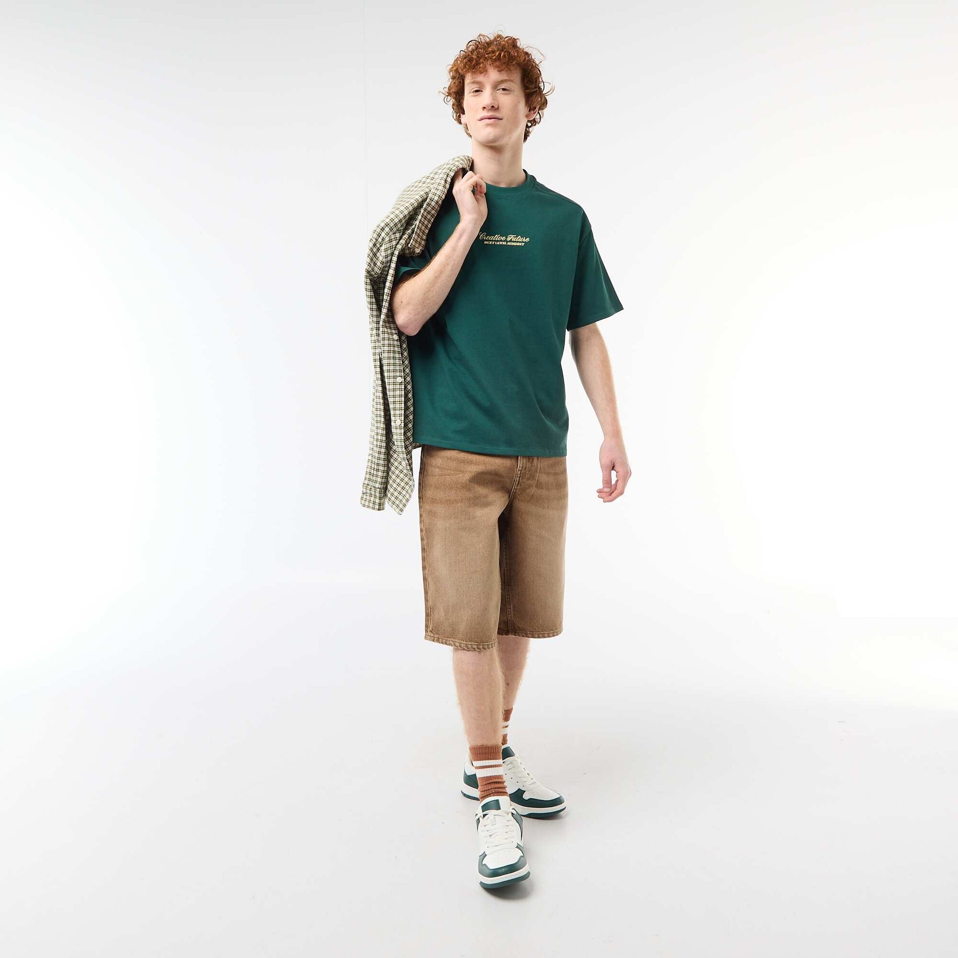 Crew Neck T-Shirt with Contrast Embroidery GREEN