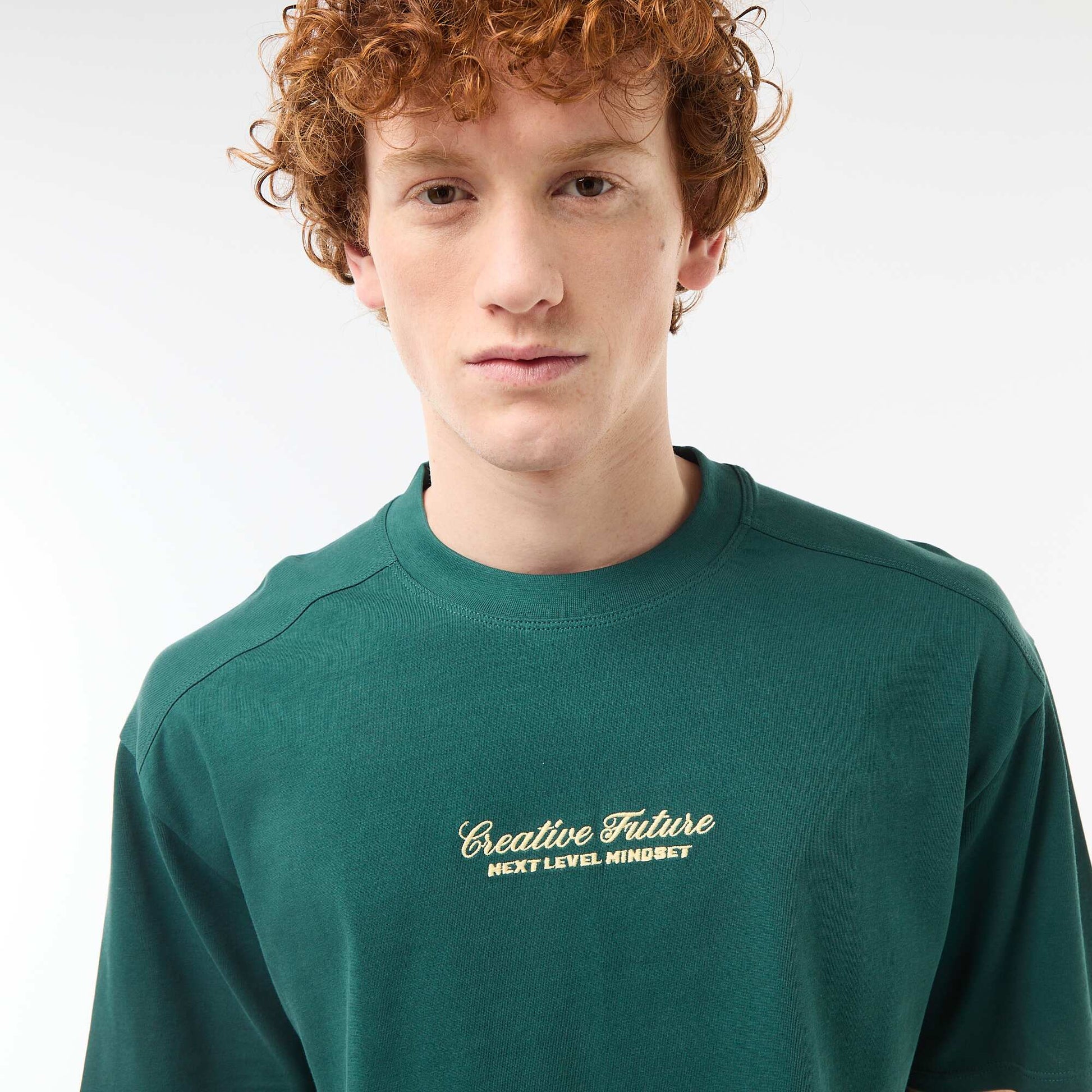 Crew Neck T-Shirt with Contrast Embroidery GREEN