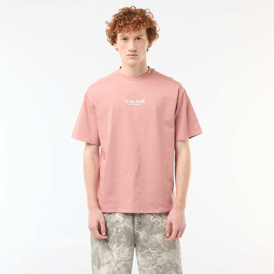 Crew Neck T-Shirt with Contrast Embroidery PINK