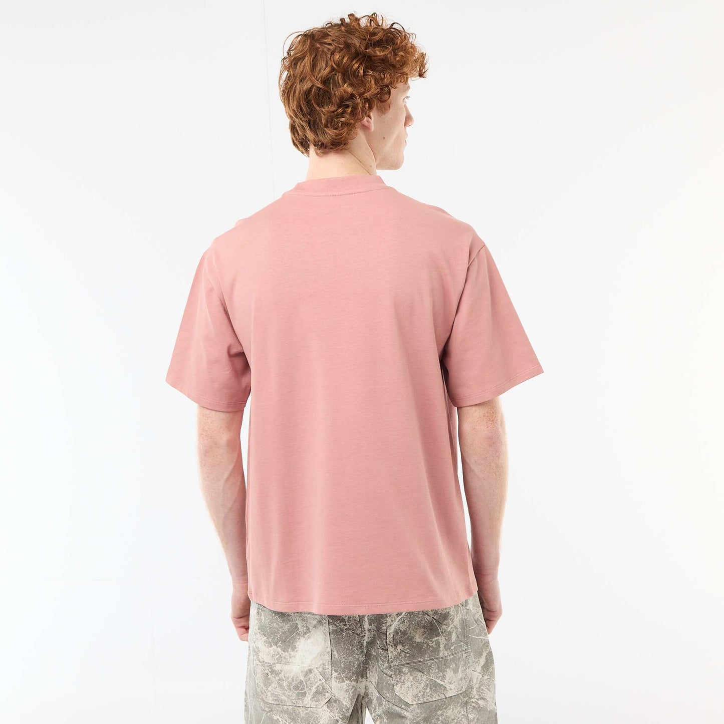 Crew Neck T-Shirt with Contrast Embroidery PINK