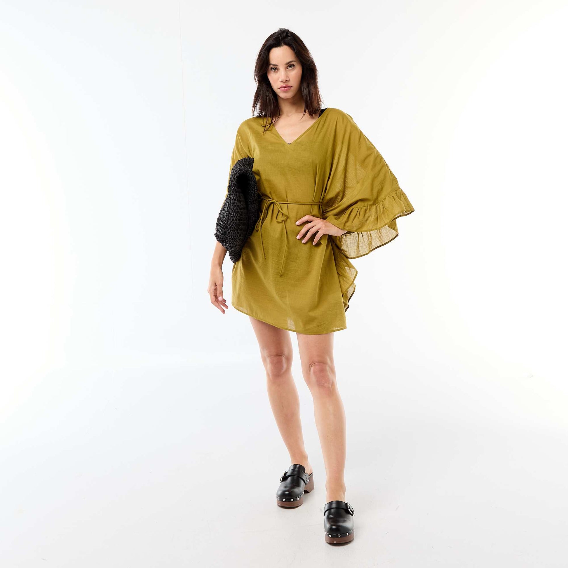 Beach Dress with Flutter Sleeves GREEN