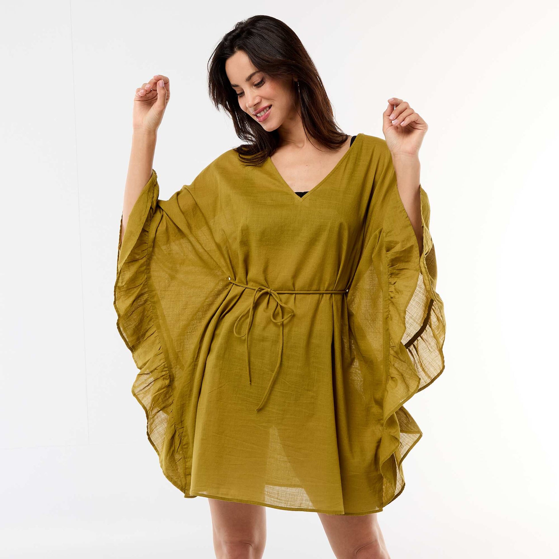 Beach Dress with Flutter Sleeves GREEN
