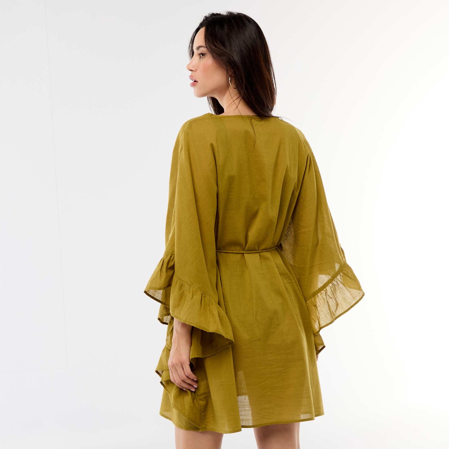 Beach Dress with Flutter Sleeves GREEN