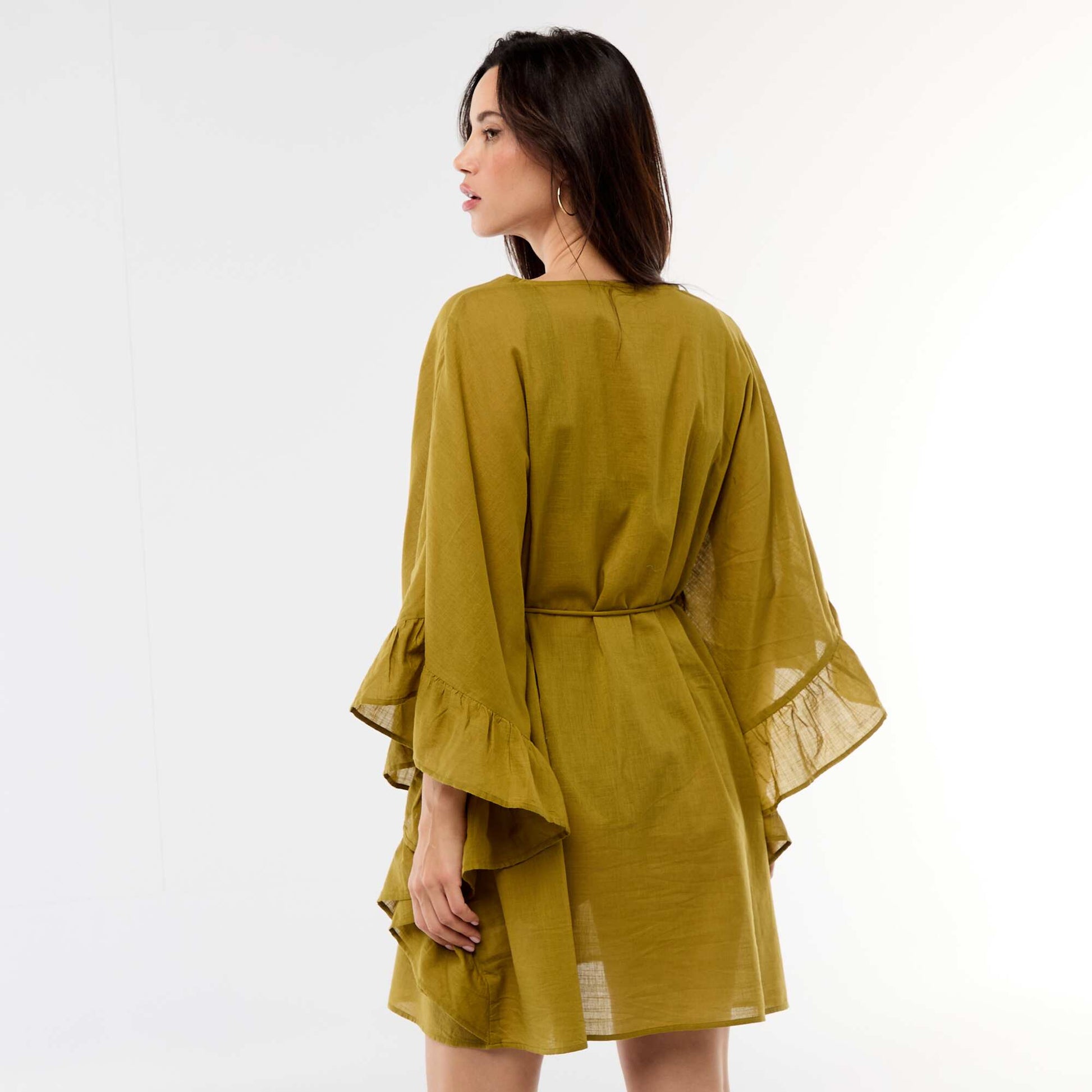 Beach Dress with Flutter Sleeves GREEN