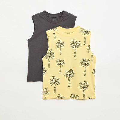 Pack of 2 round-neck tank tops YELLOW