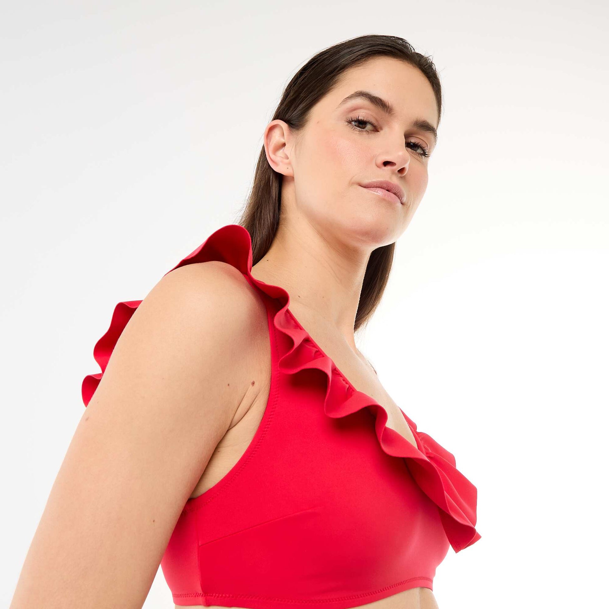 Soft Microfiber Ruffled Swimsuit Top RED