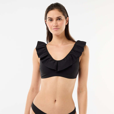 Soft Microfiber Ruffled Swimsuit Top BLACK