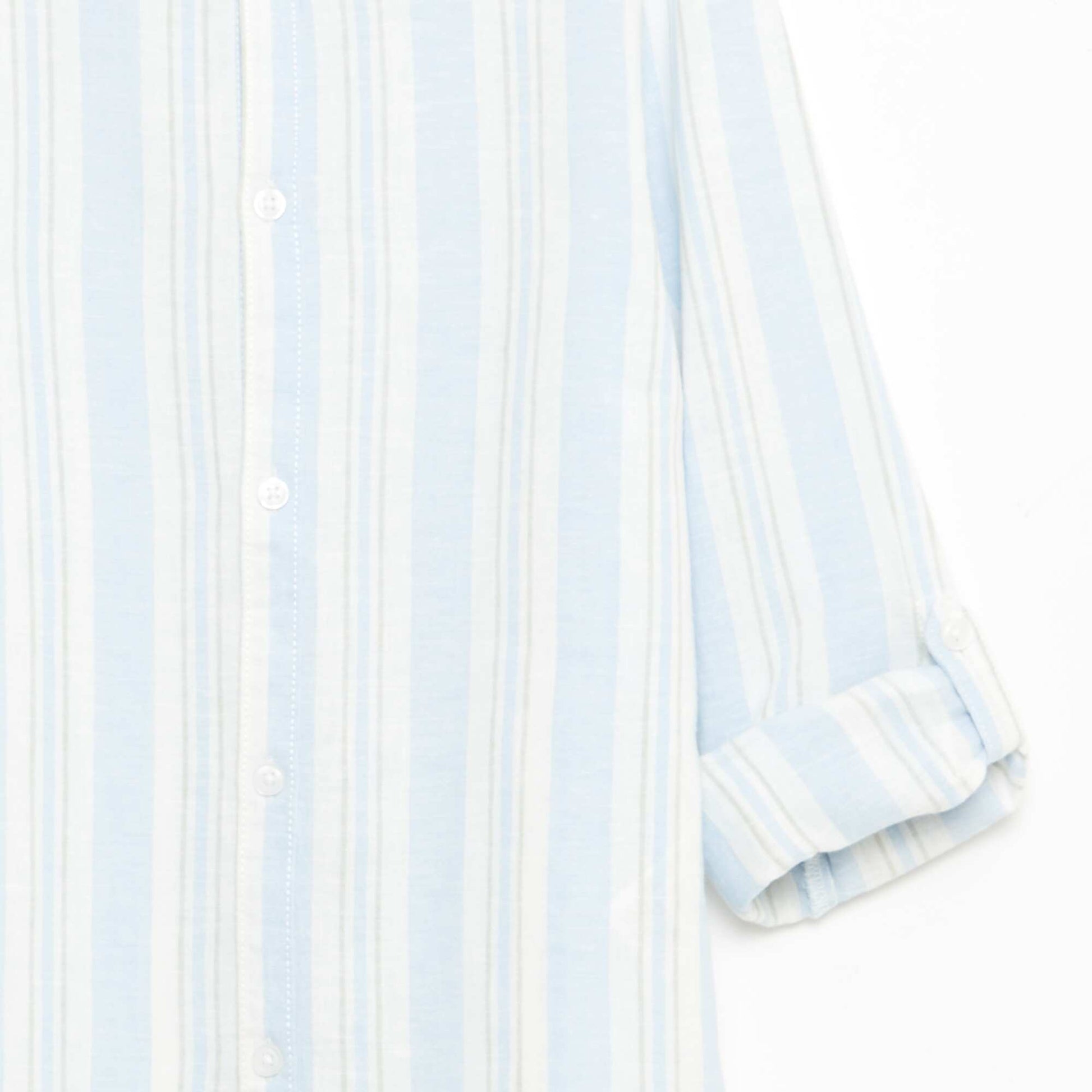 Striped Linen-Cotton Mao Collar Shirt BLUE