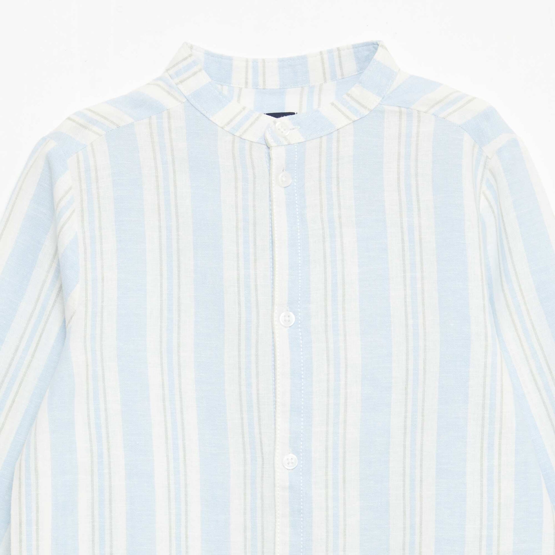 Striped Linen-Cotton Mao Collar Shirt BLUE