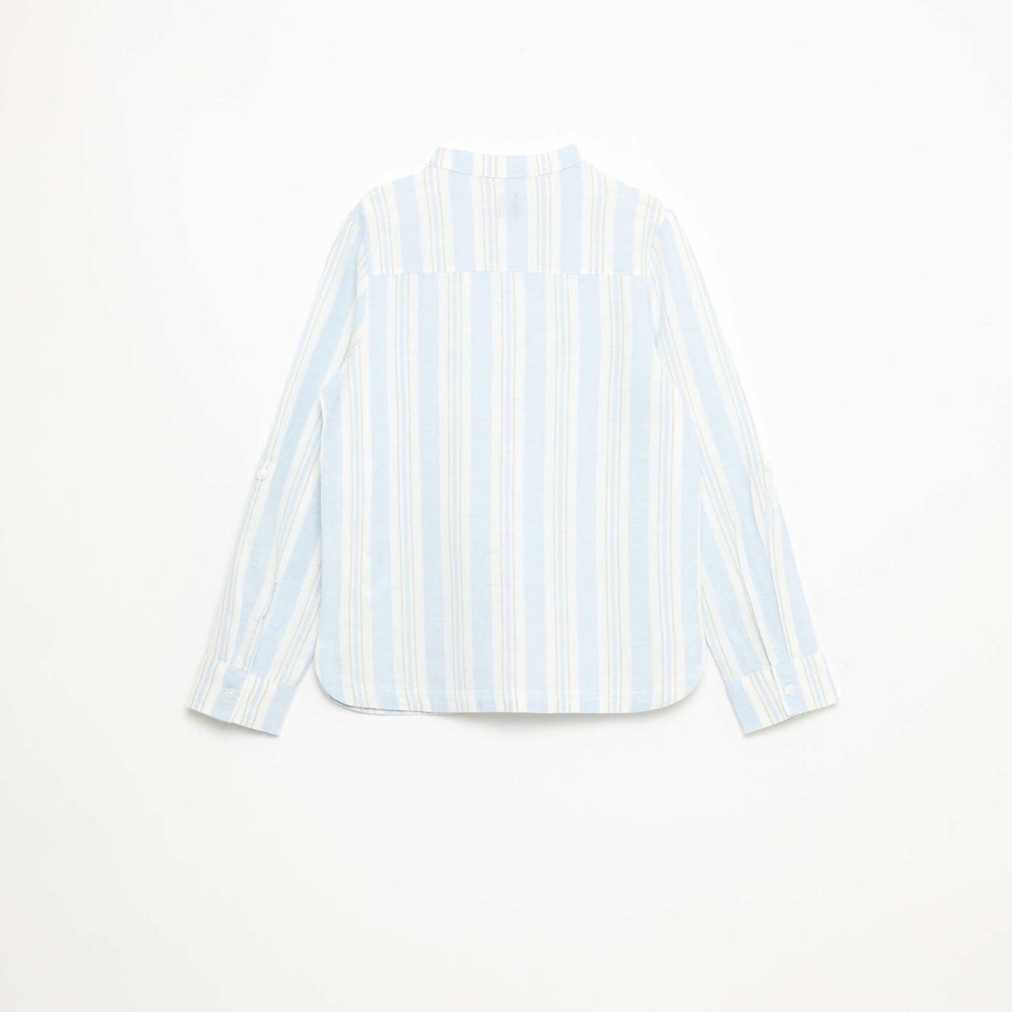 Striped Linen-Cotton Mao Collar Shirt BLUE