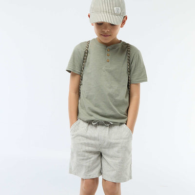 Lightweight Striped Linen Blend Shorts KHAKI