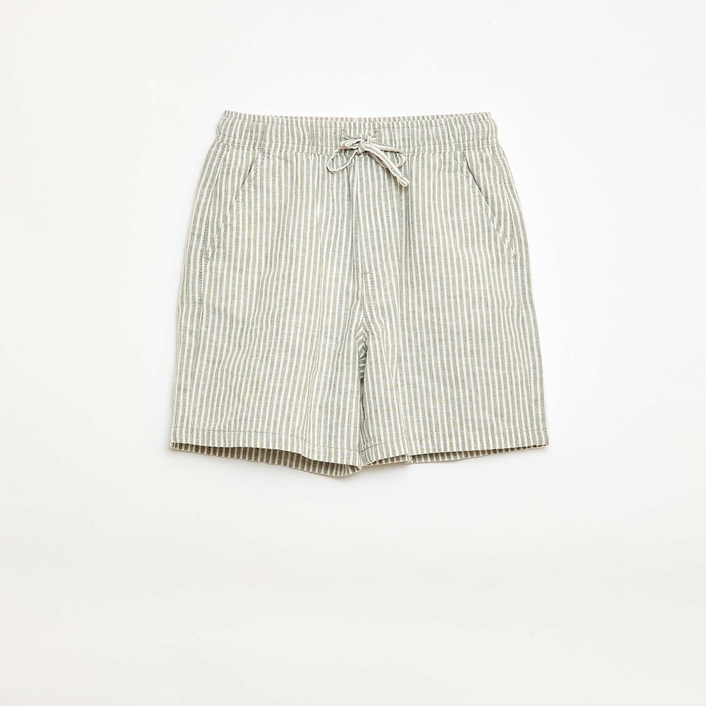 Lightweight Striped Linen Blend Shorts KHAKI
