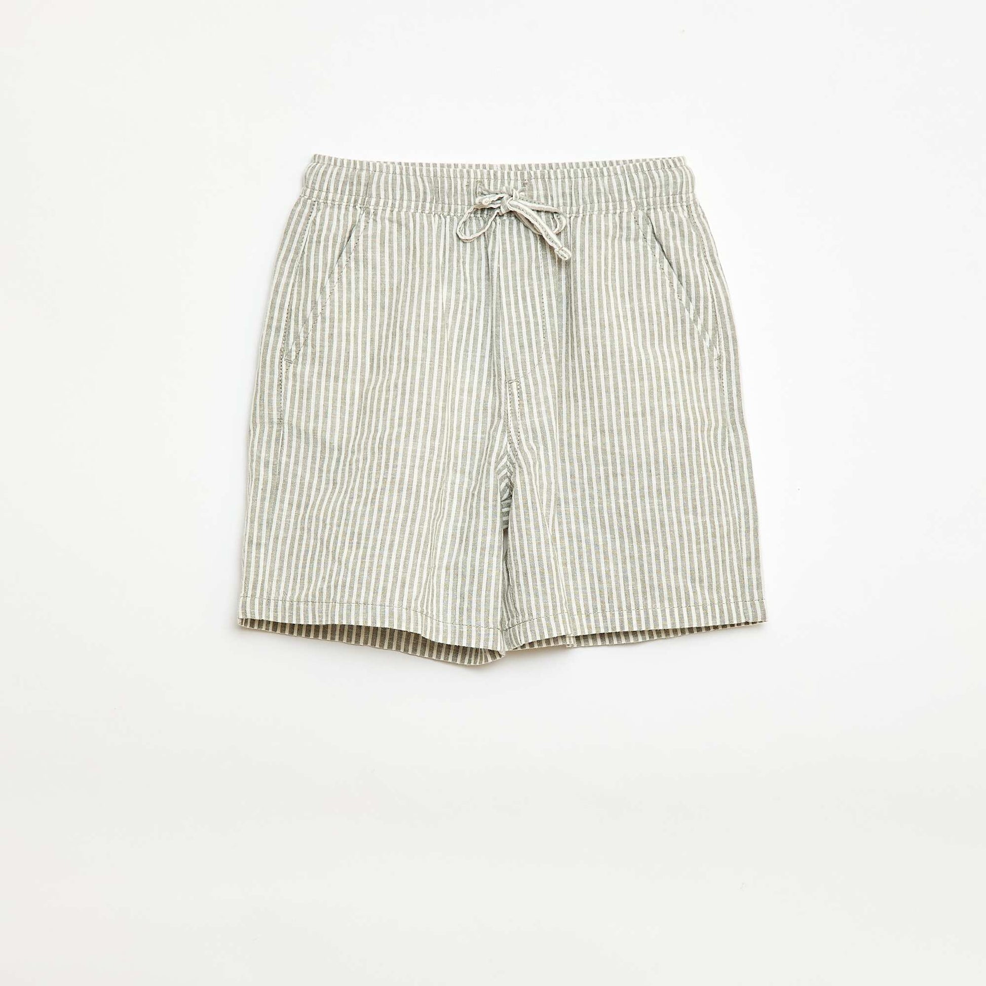 Lightweight Striped Linen Blend Shorts KHAKI