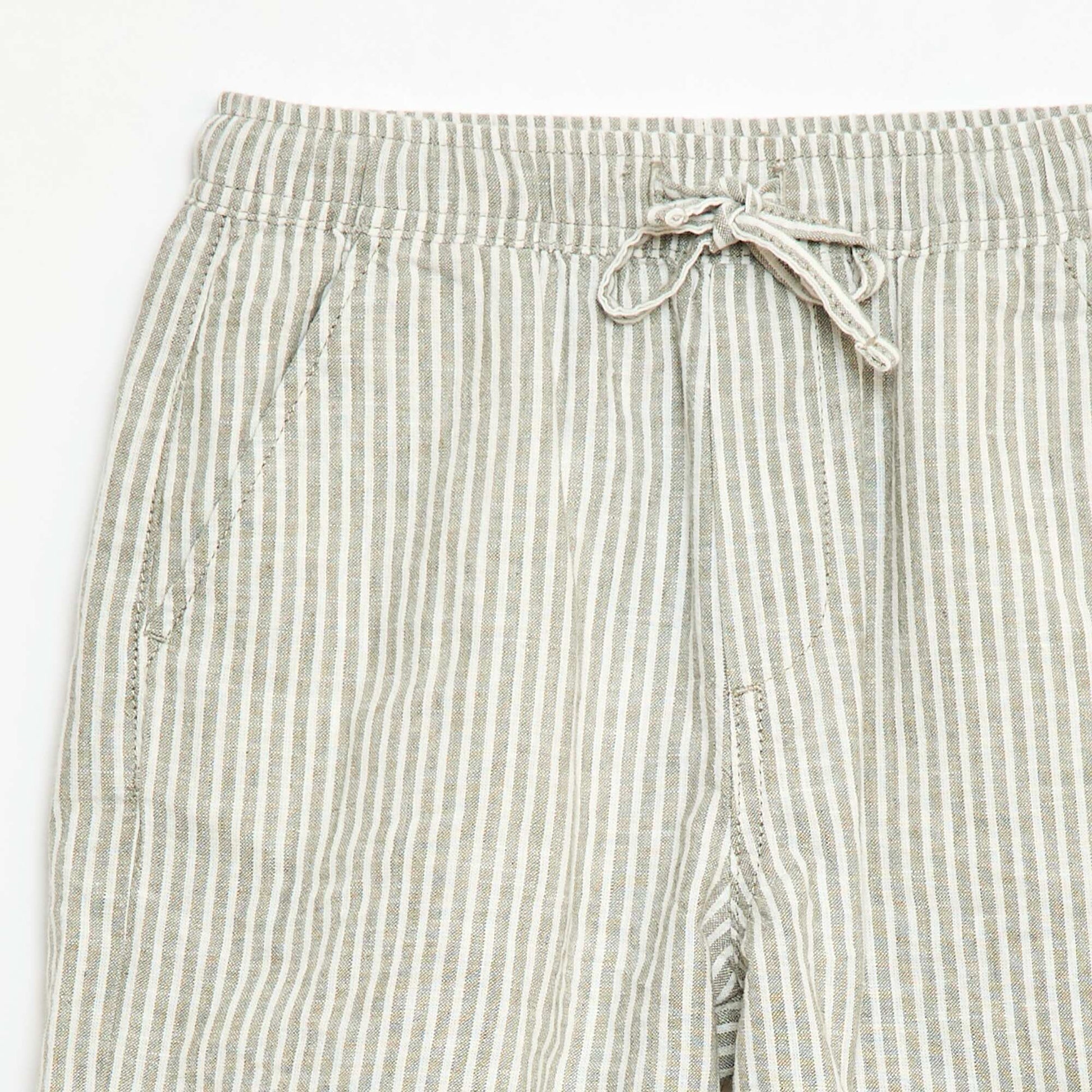 Lightweight Striped Linen Blend Shorts KHAKI
