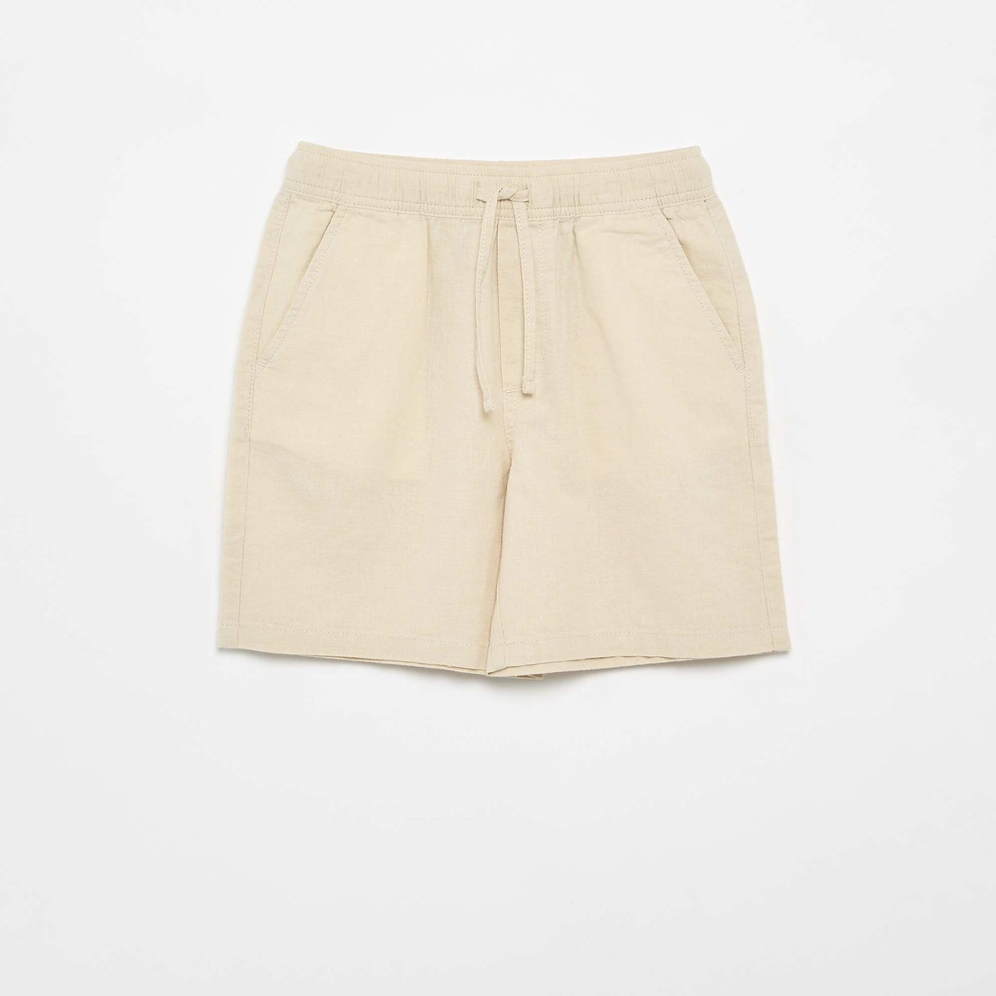 Lightweight Striped Linen Blend Shorts BEIGE