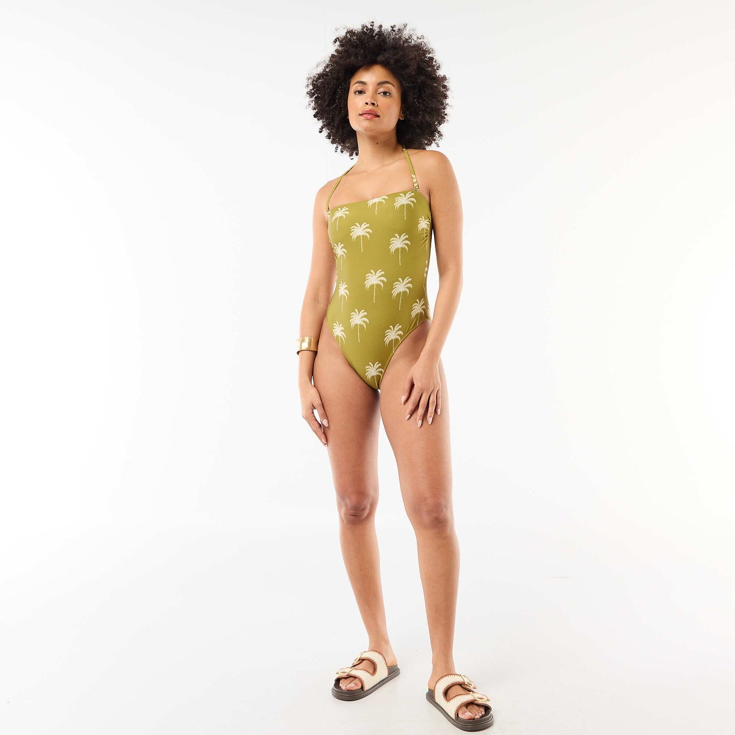 Printed Bandeau One-Piece Swimsuit GREEN