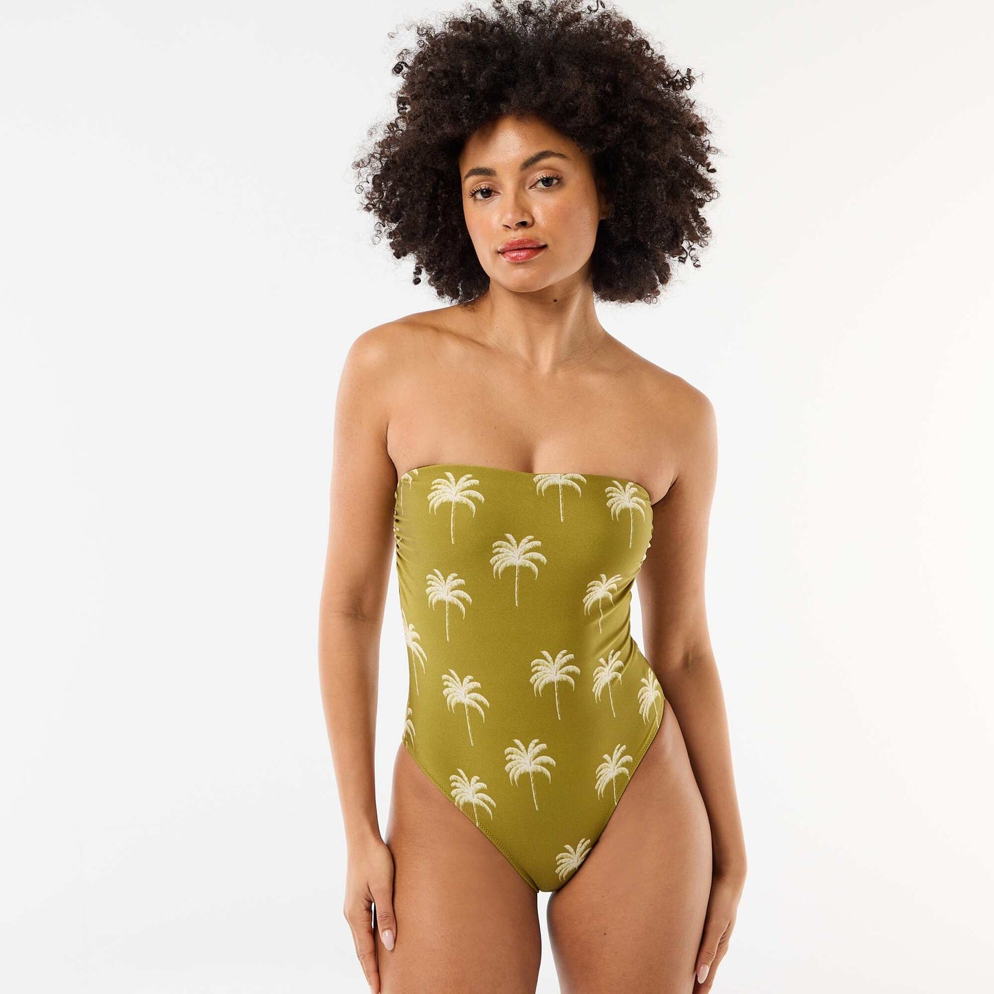 Printed Bandeau One-Piece Swimsuit GREEN