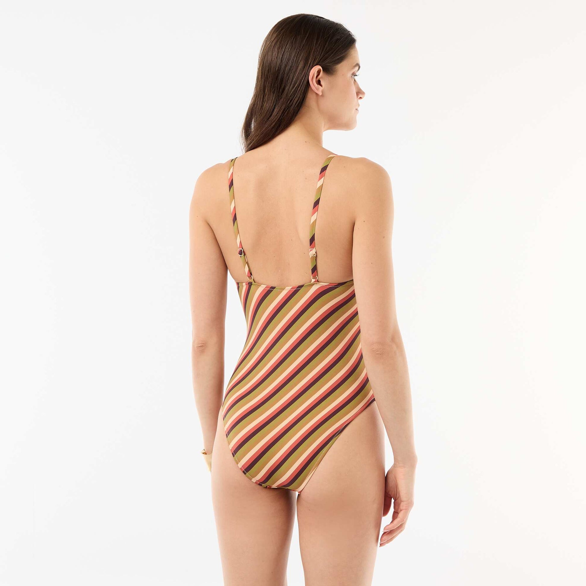 Plunge One-Piece Swimsuit with Jewelry Detail GREEN