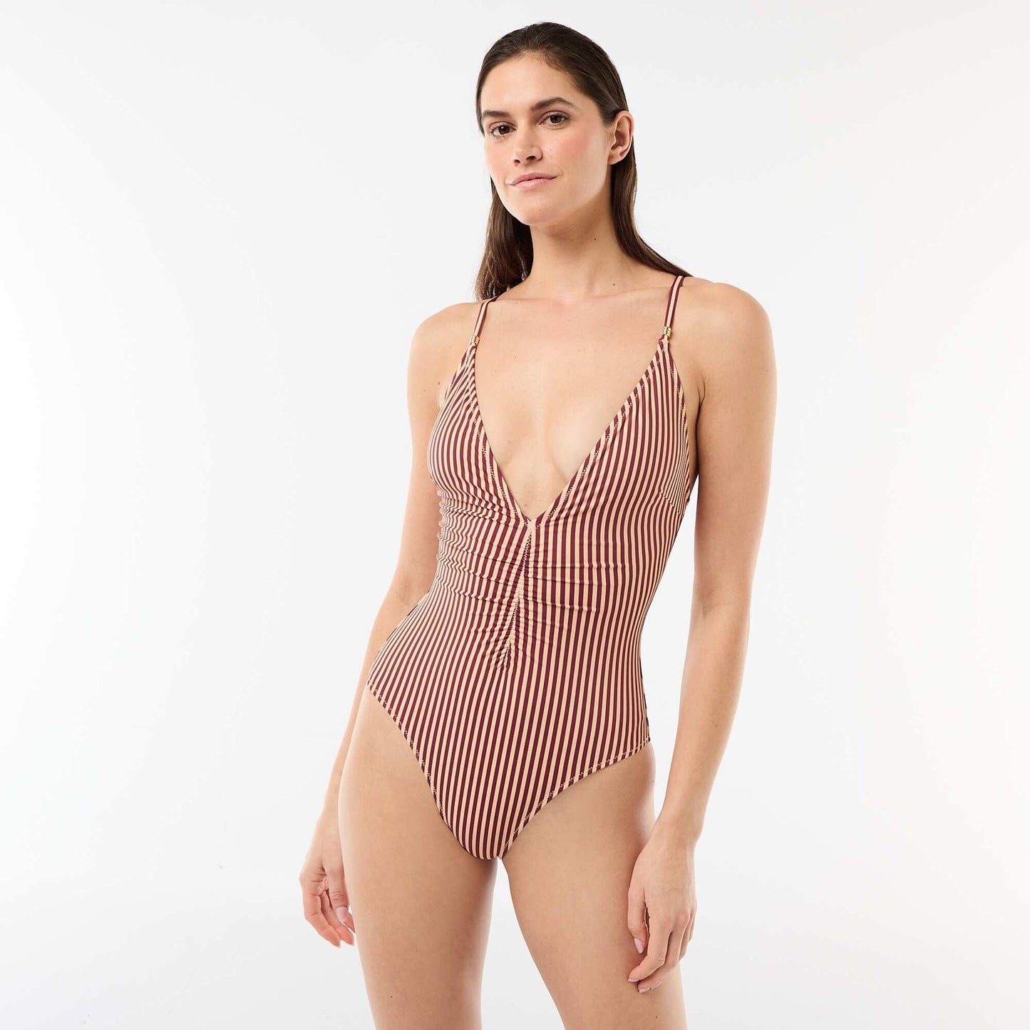Plunge One-Piece Swimsuit with Jewelry Detail RED