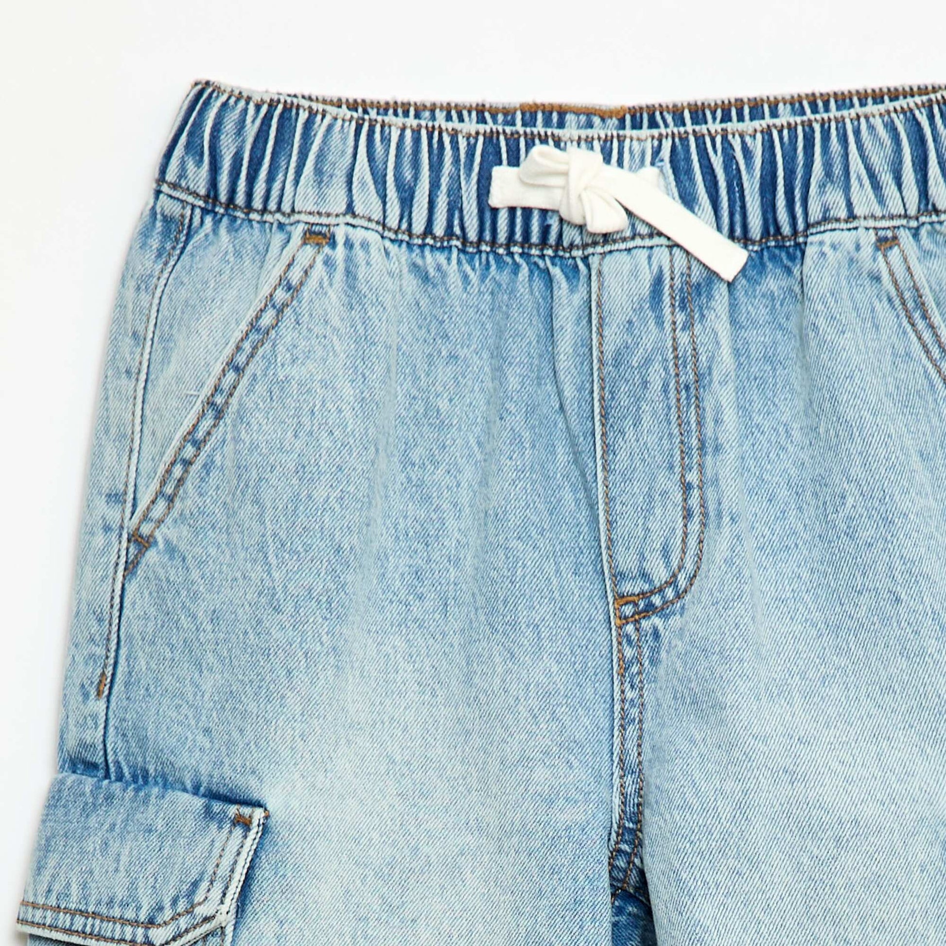 Multi-Pocket Denim Bermuda Shorts BLUE