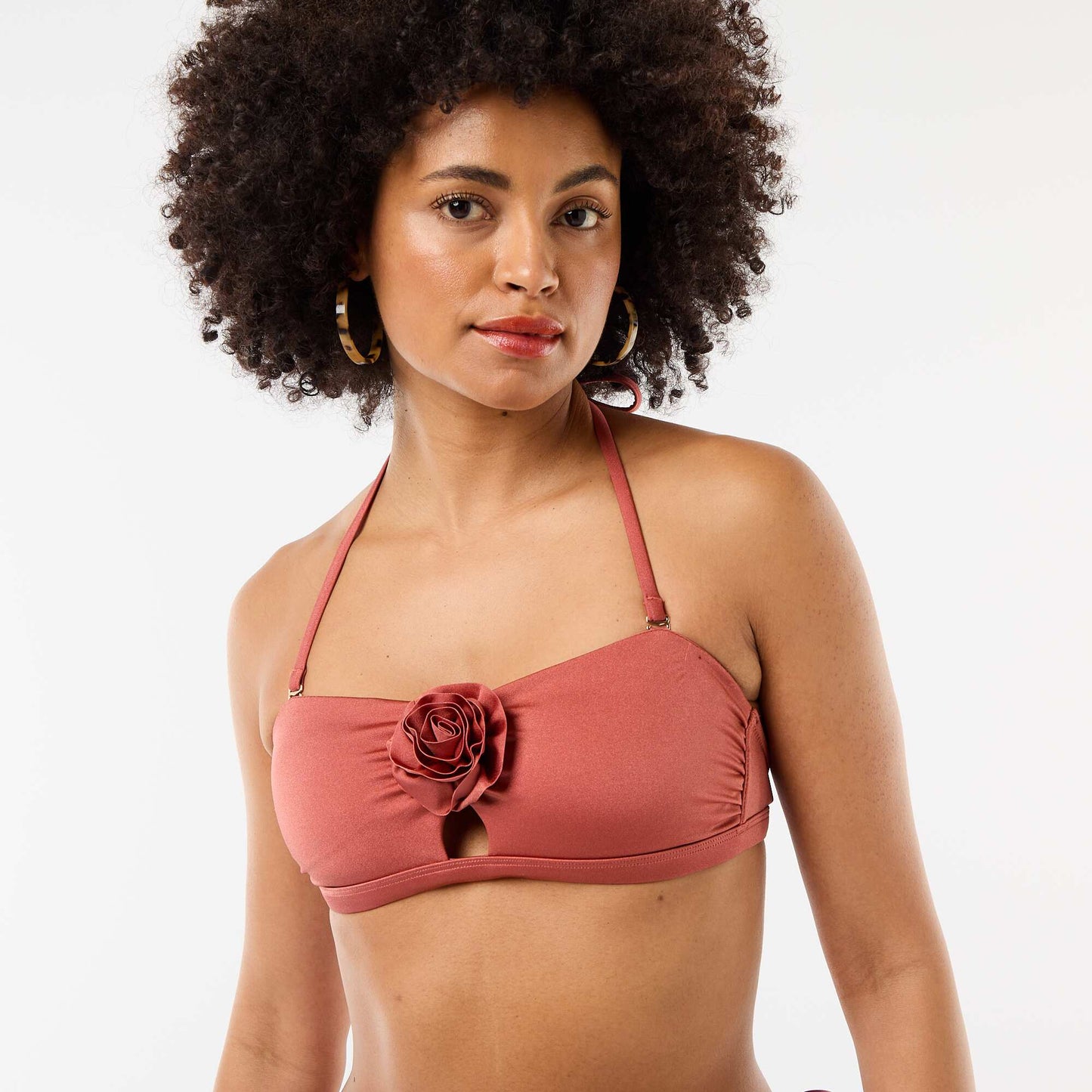 Bandeau swim top with embossed floral detail RED