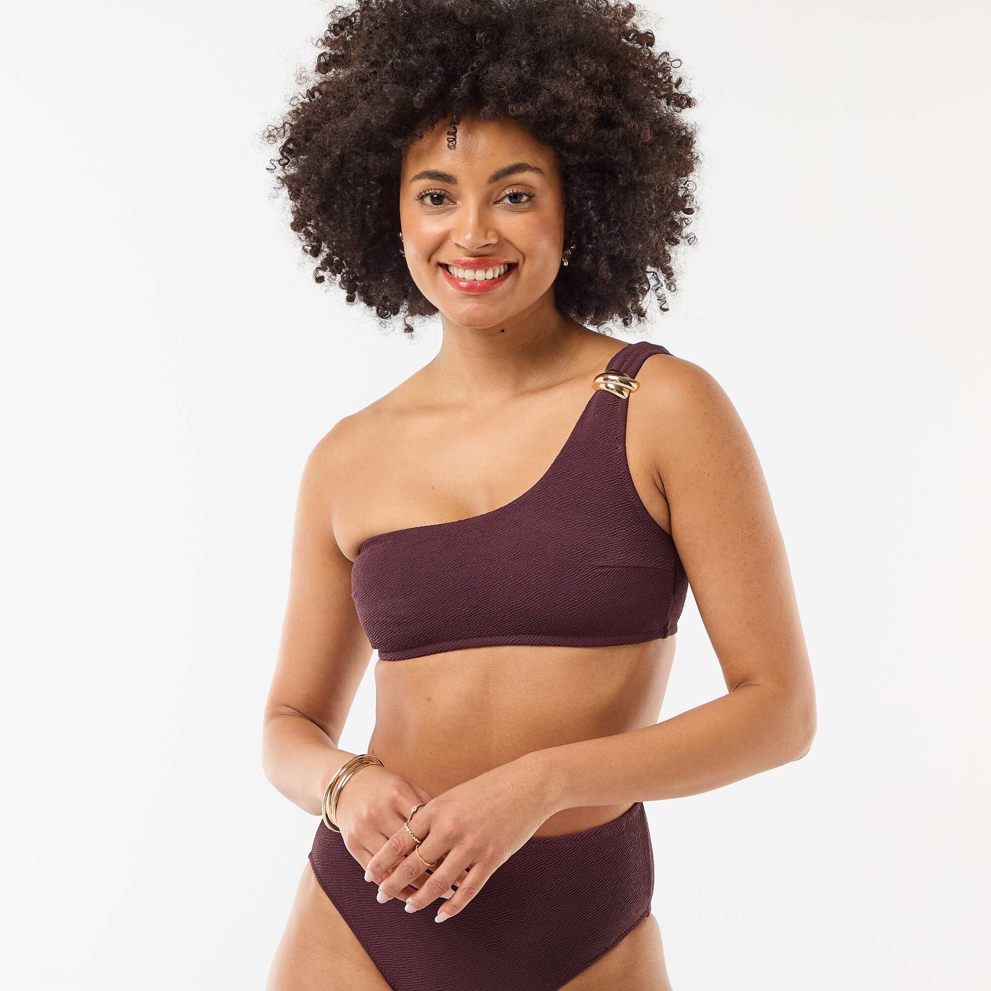 Asymmetric Swim Bra with Gold-Tone Detail PURPLE