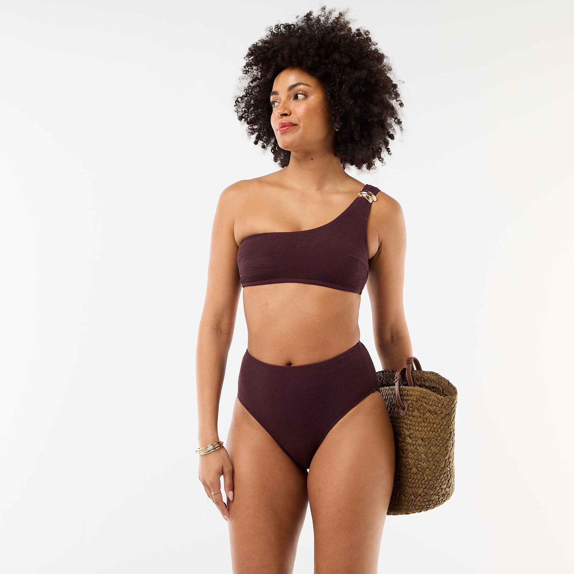 Asymmetric Swim Bra with Gold-Tone Detail PURPLE