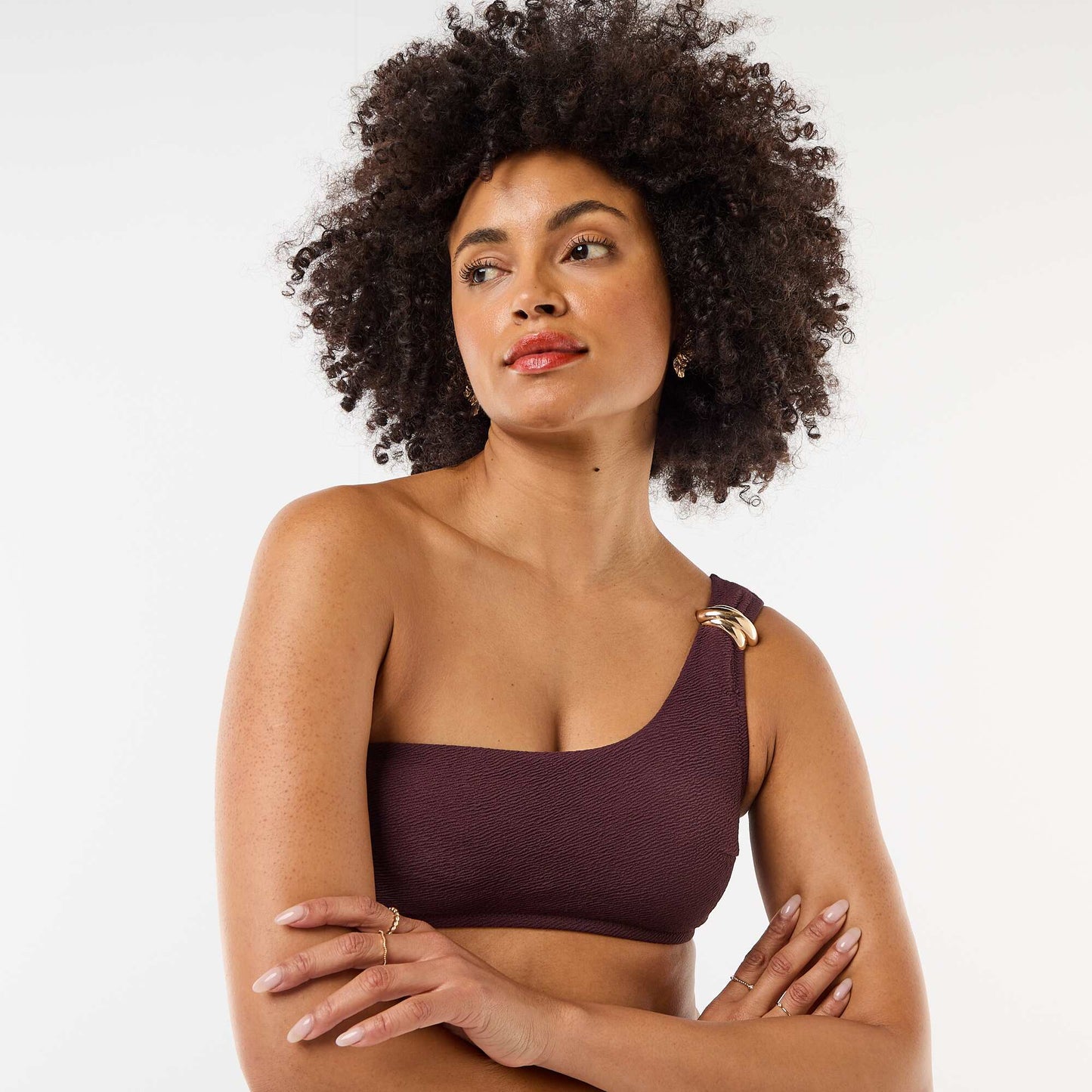 Asymmetric Swim Bra with Gold-Tone Detail PURPLE