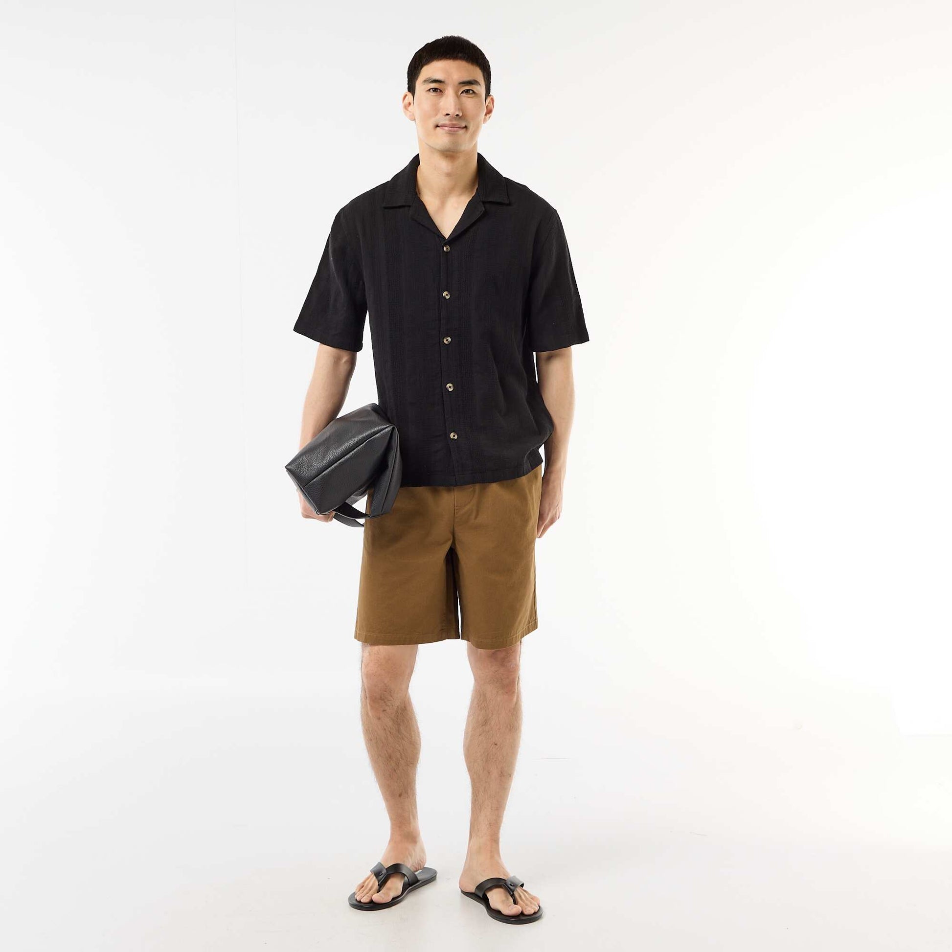 Short-Sleeved Fancy Knit Shirt BLACK