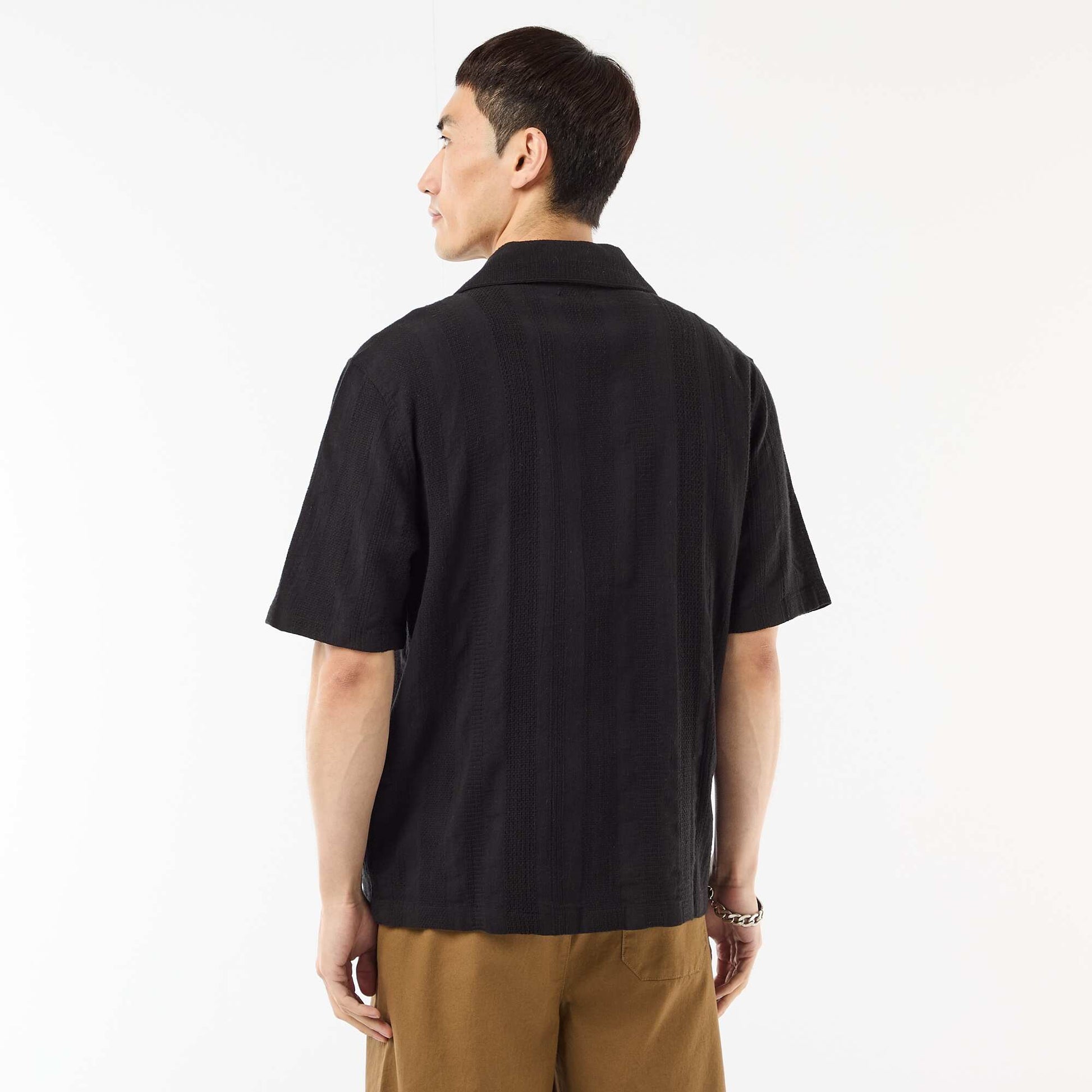 Short-Sleeved Fancy Knit Shirt BLACK