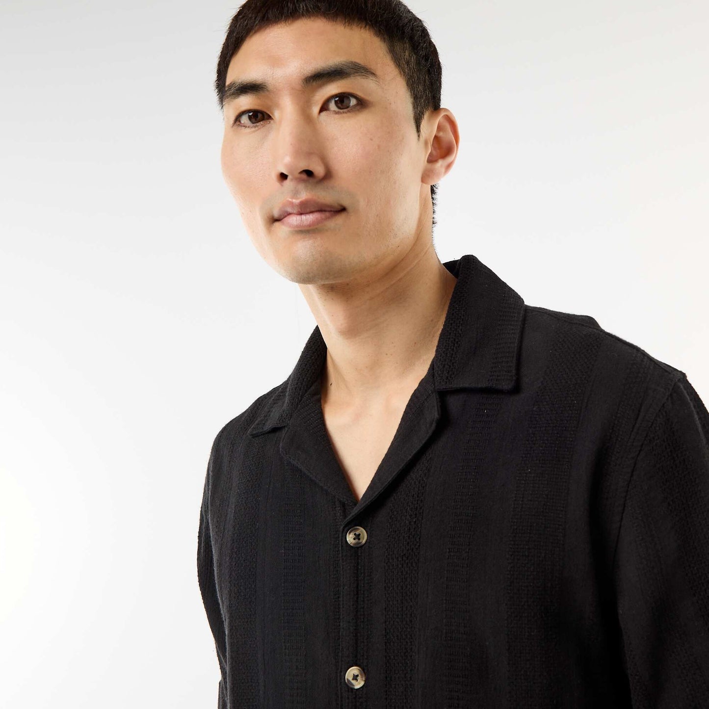 Short-Sleeved Fancy Knit Shirt BLACK