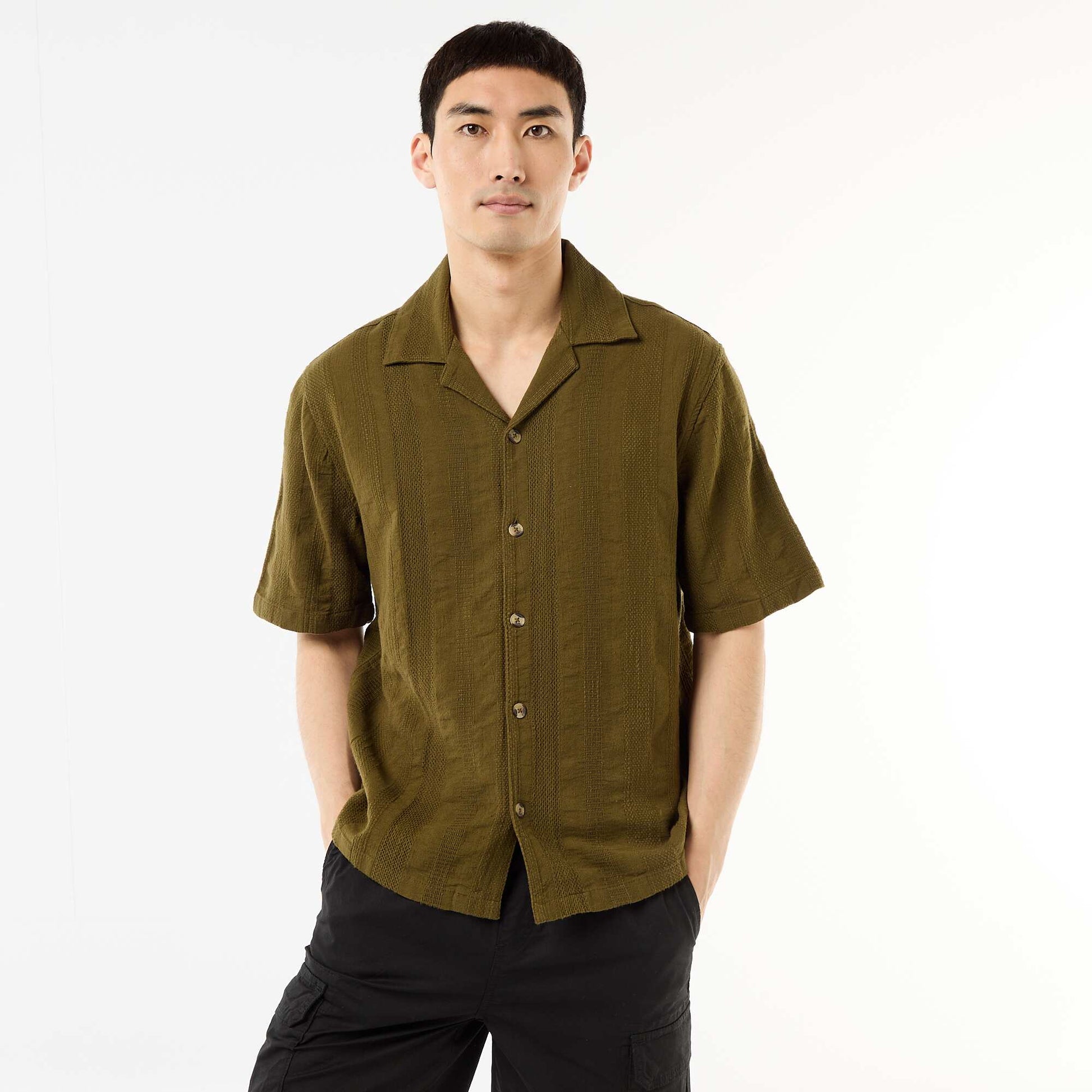 Short-Sleeved Fancy Knit Shirt GREEN