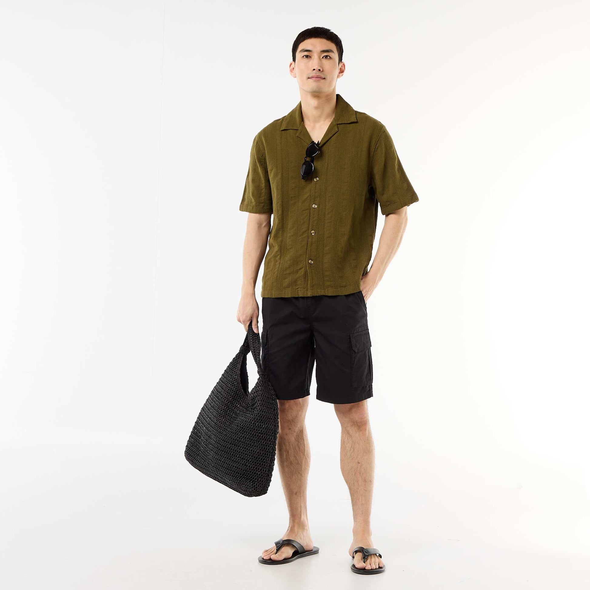 Short-Sleeved Fancy Knit Shirt GREEN