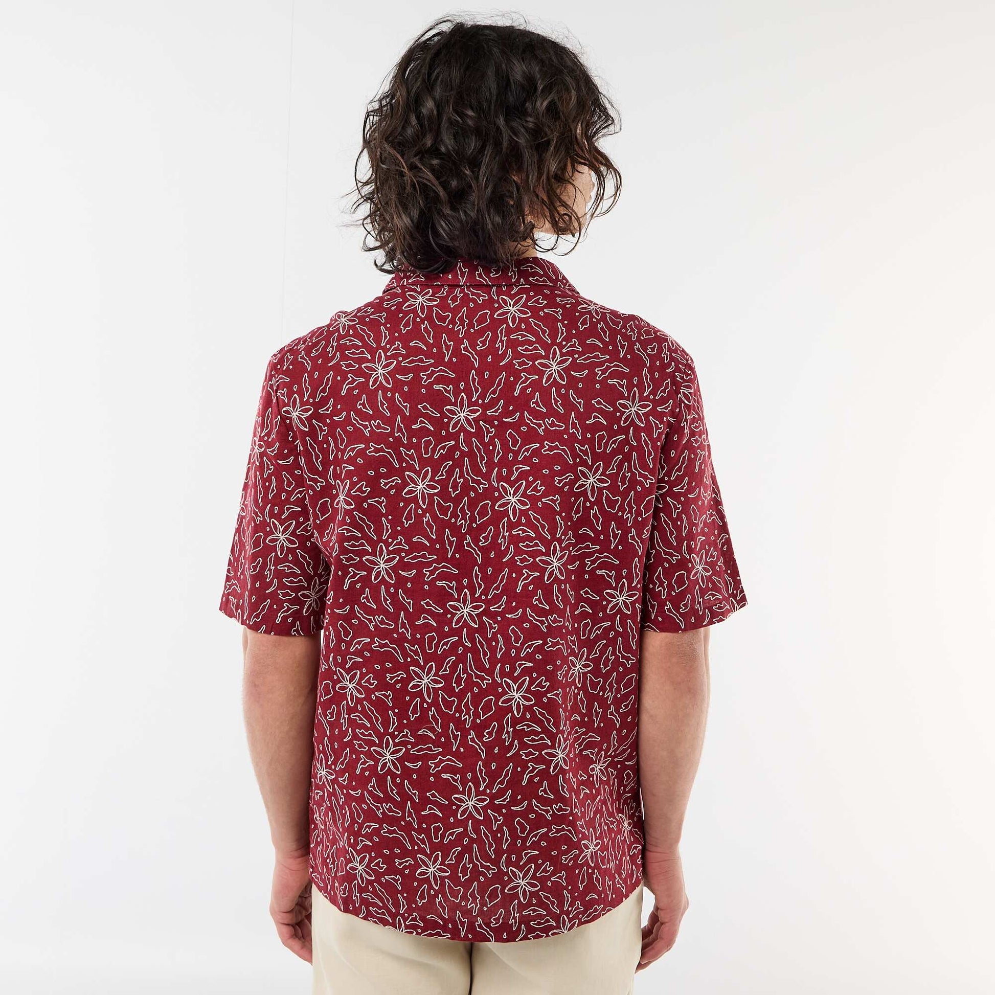 Short-Sleeved Linen Blend Shirt RED