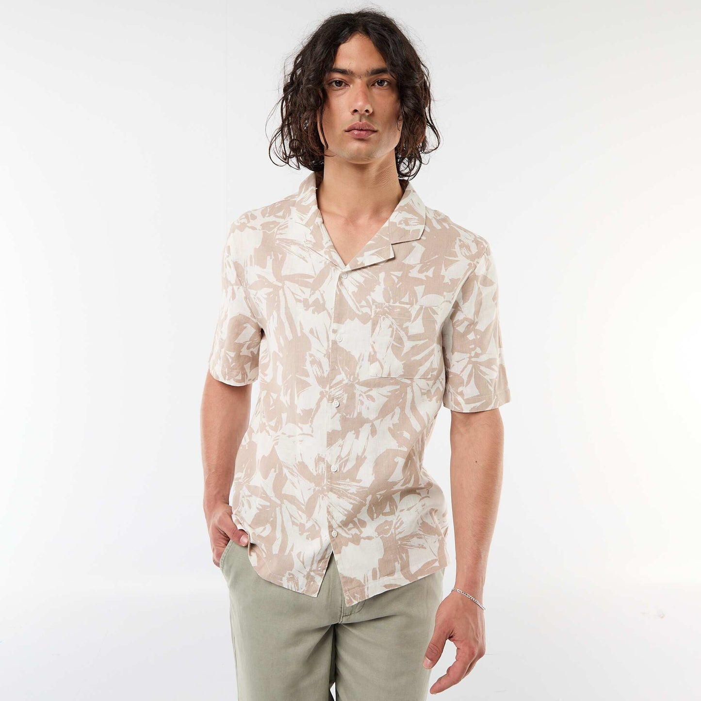 Short-Sleeved Linen Blend Shirt WHITE