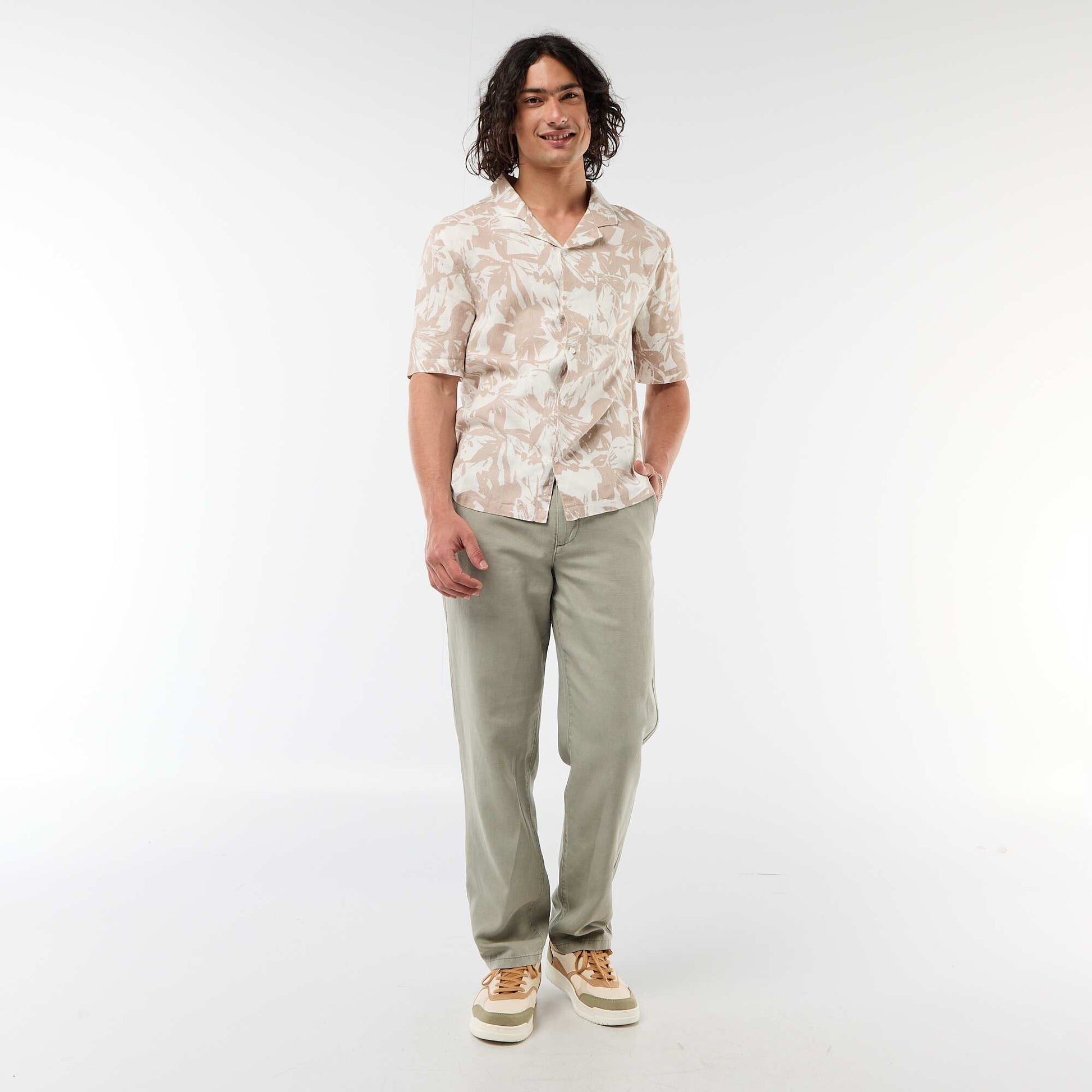 Short-Sleeved Linen Blend Shirt WHITE
