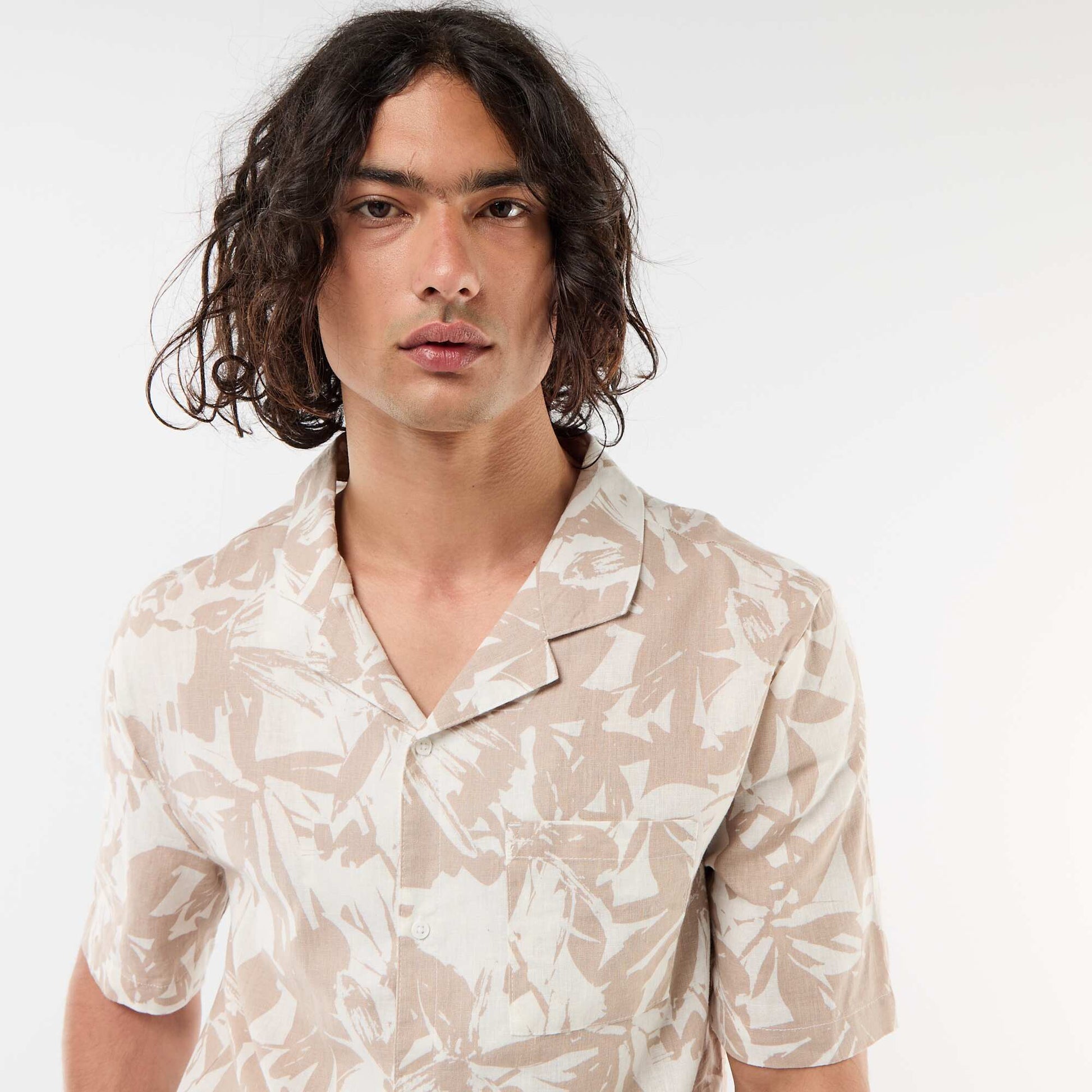Short-Sleeved Linen Blend Shirt WHITE