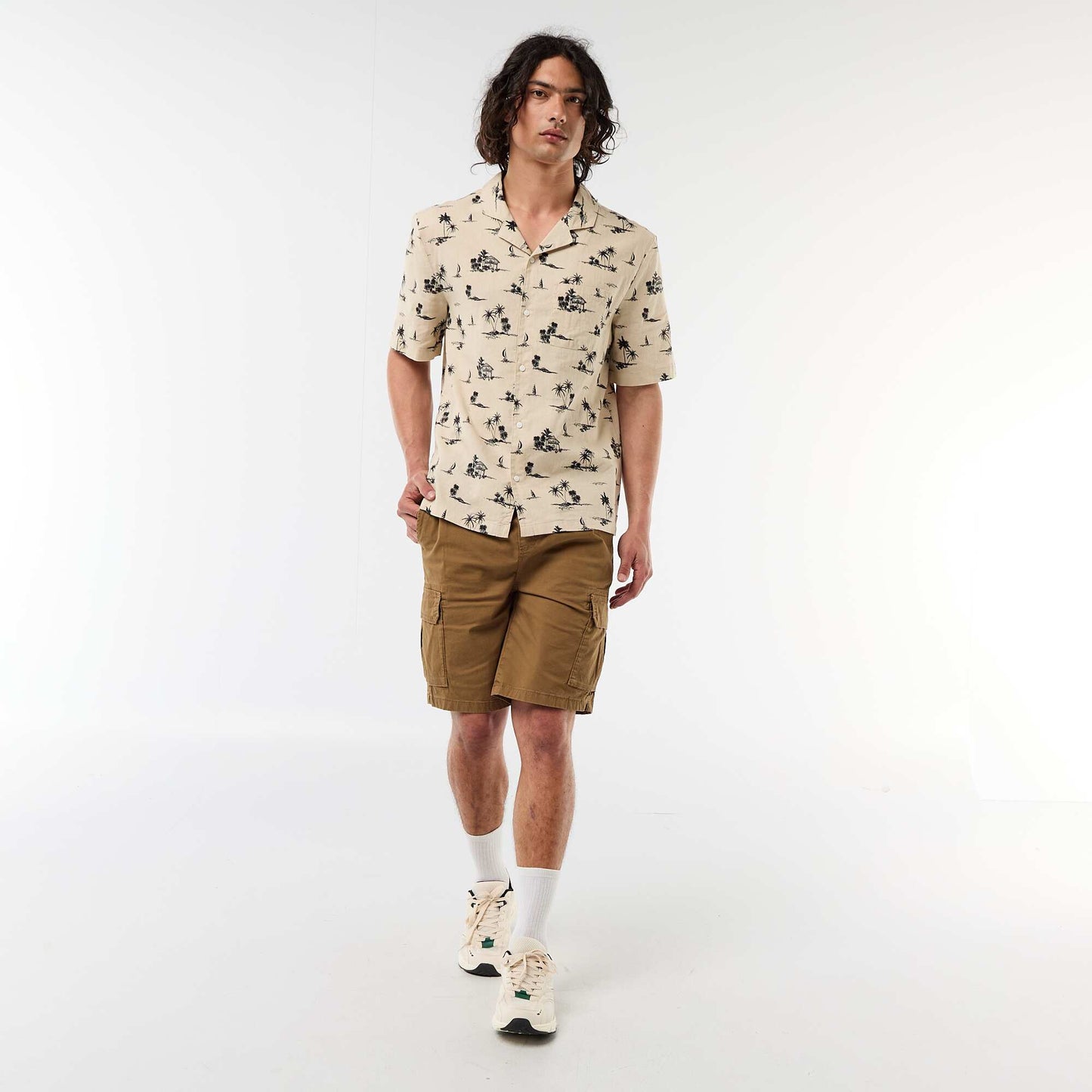 Short-Sleeved Linen Blend Shirt BEIGE