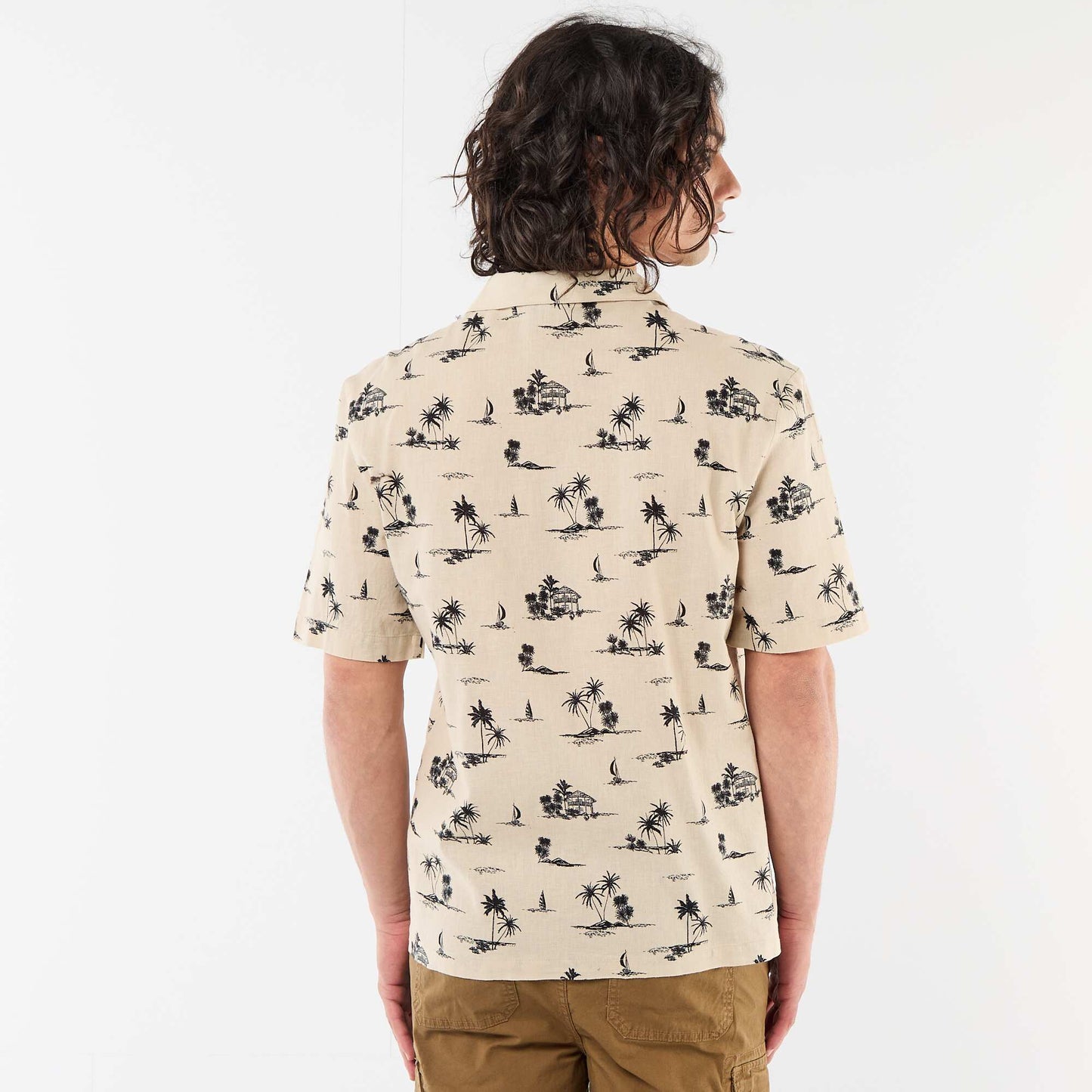 Short-Sleeved Linen Blend Shirt BEIGE