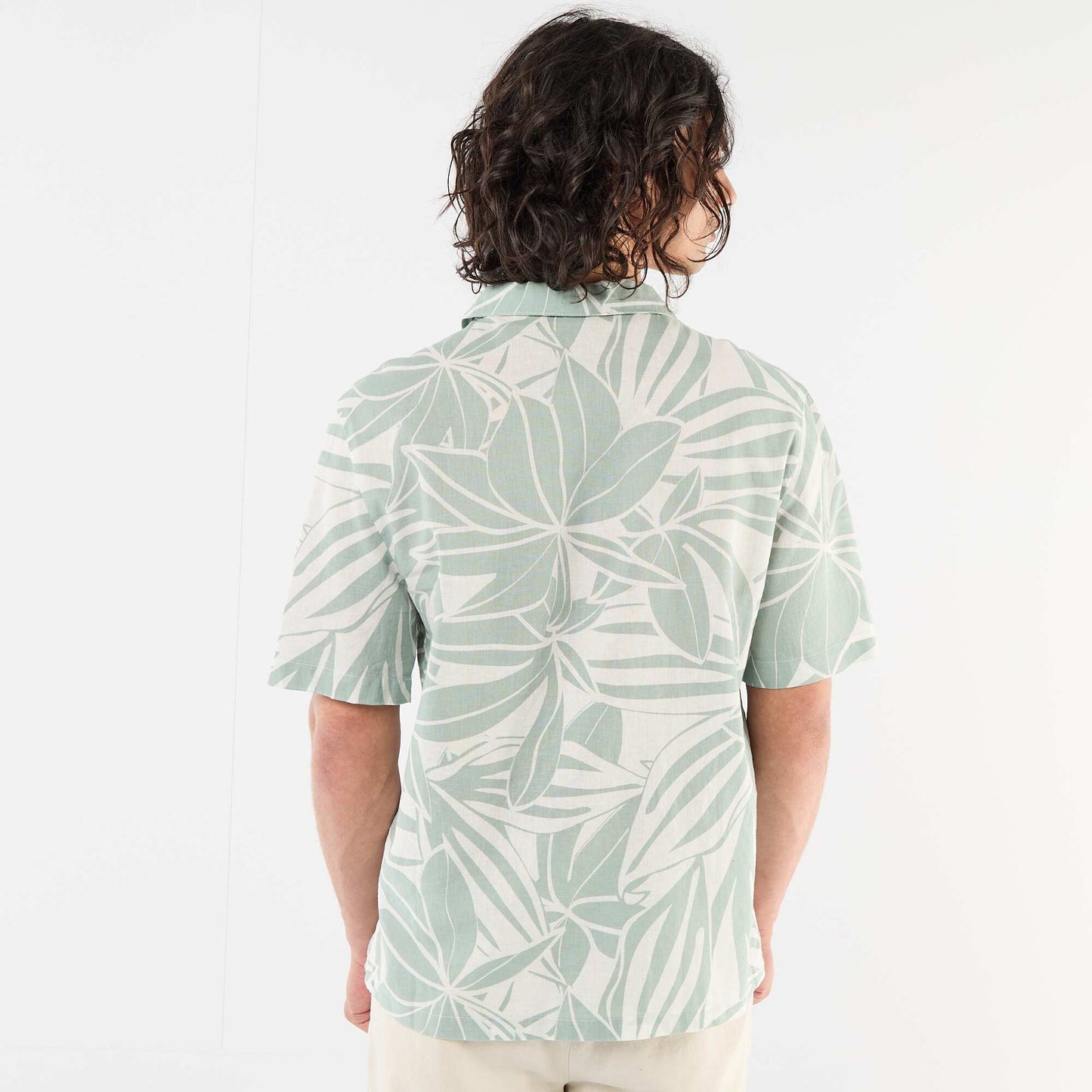 Short-Sleeved Linen Blend Shirt GREEN