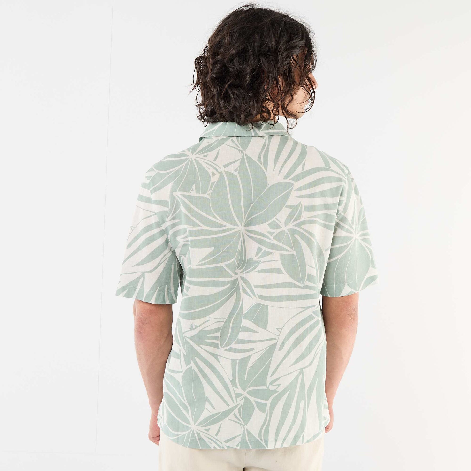 Short-Sleeved Linen Blend Shirt GREEN