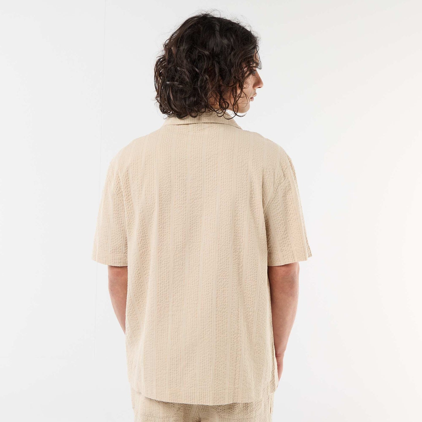 Short-Sleeved Waffle Knit Shirt BEIGE