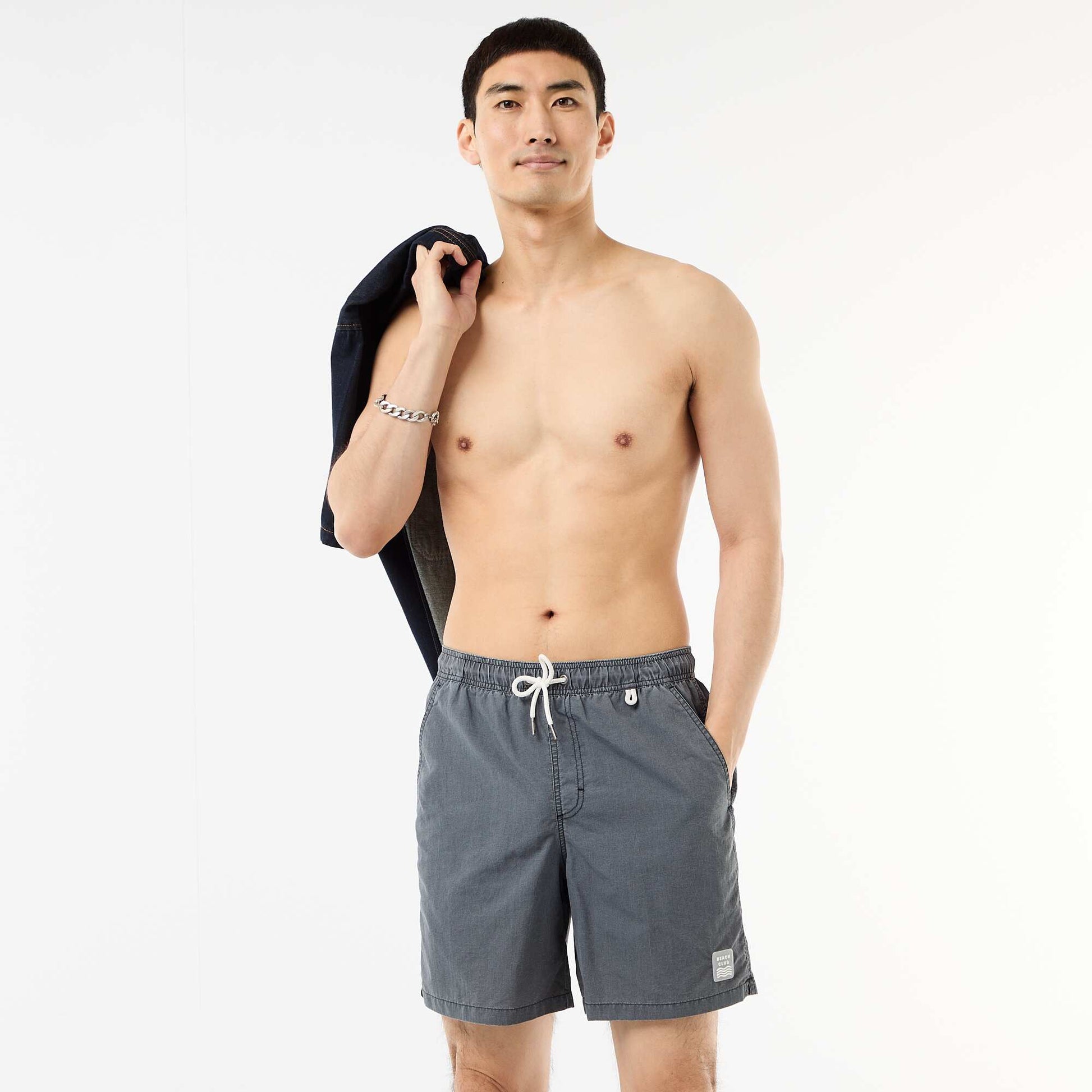 Solid Swim Shorts with Pockets BLACK