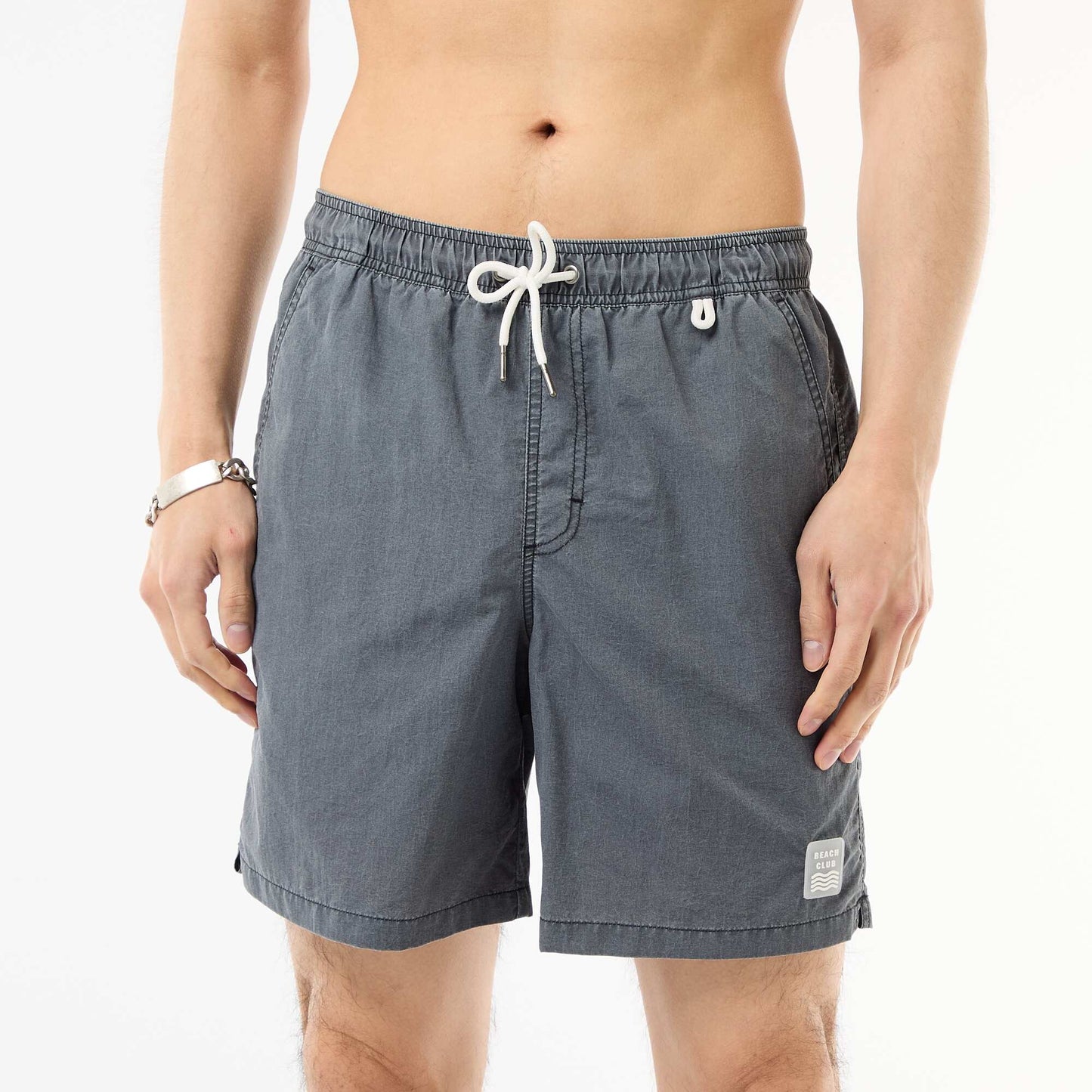 Solid Swim Shorts with Pockets BLACK