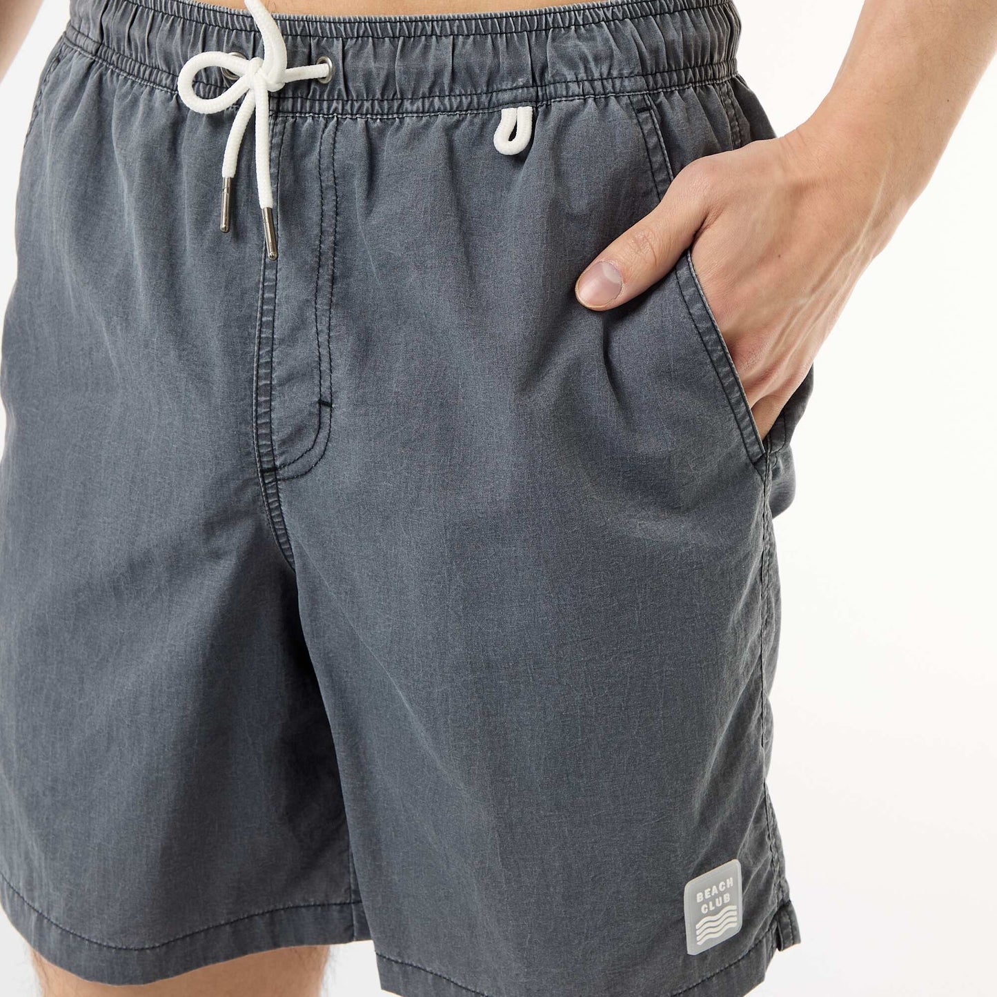 Solid Swim Shorts with Pockets BLACK