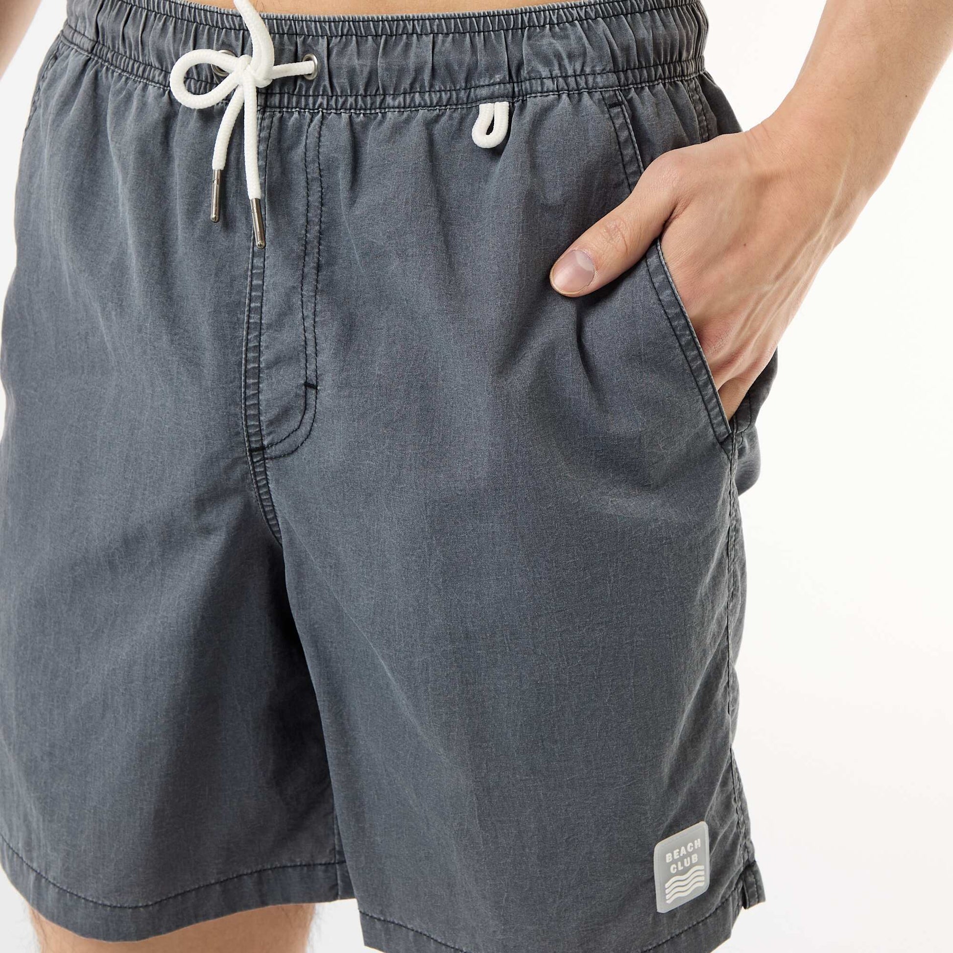 Solid Swim Shorts with Pockets BLACK