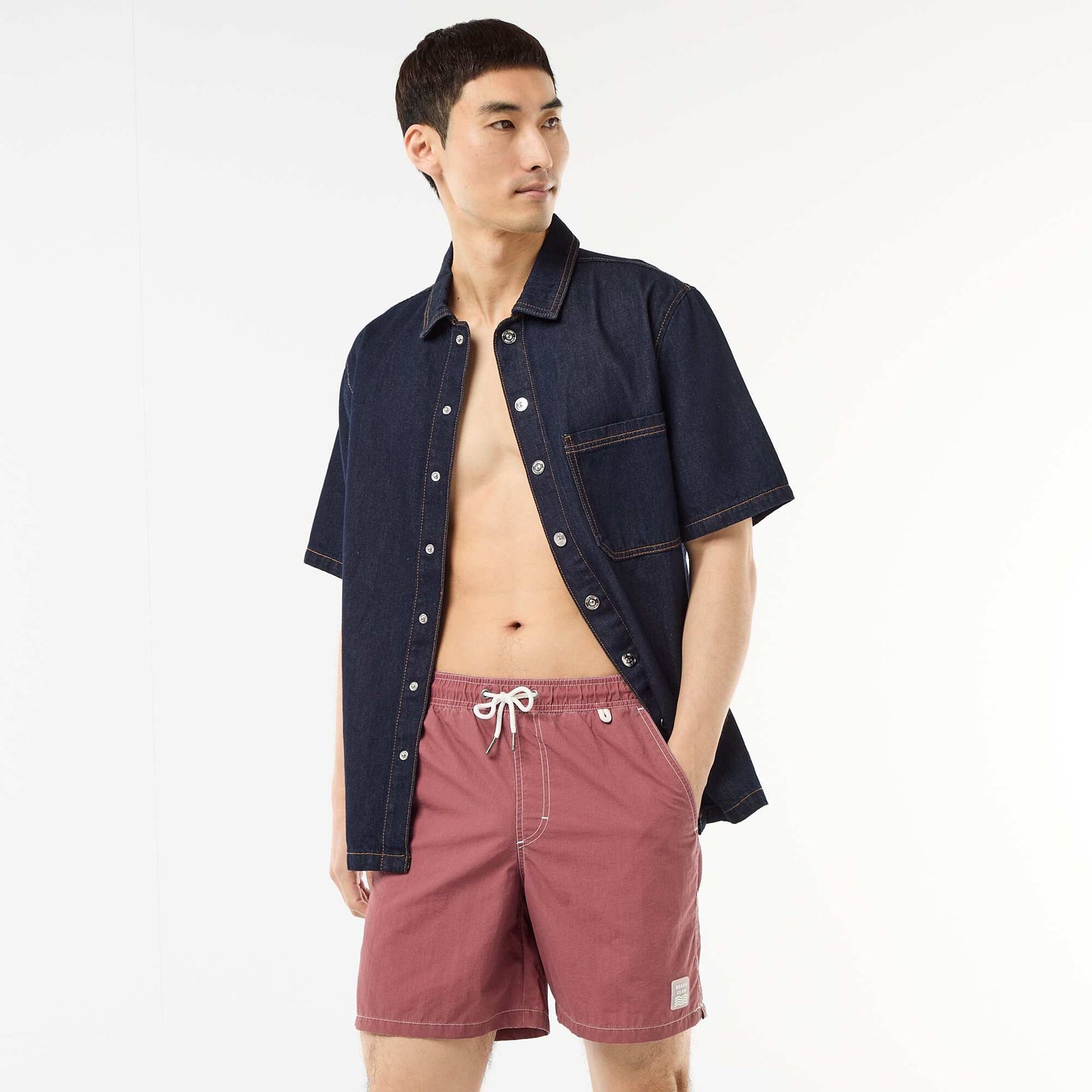 Solid Swim Shorts with Pockets RED